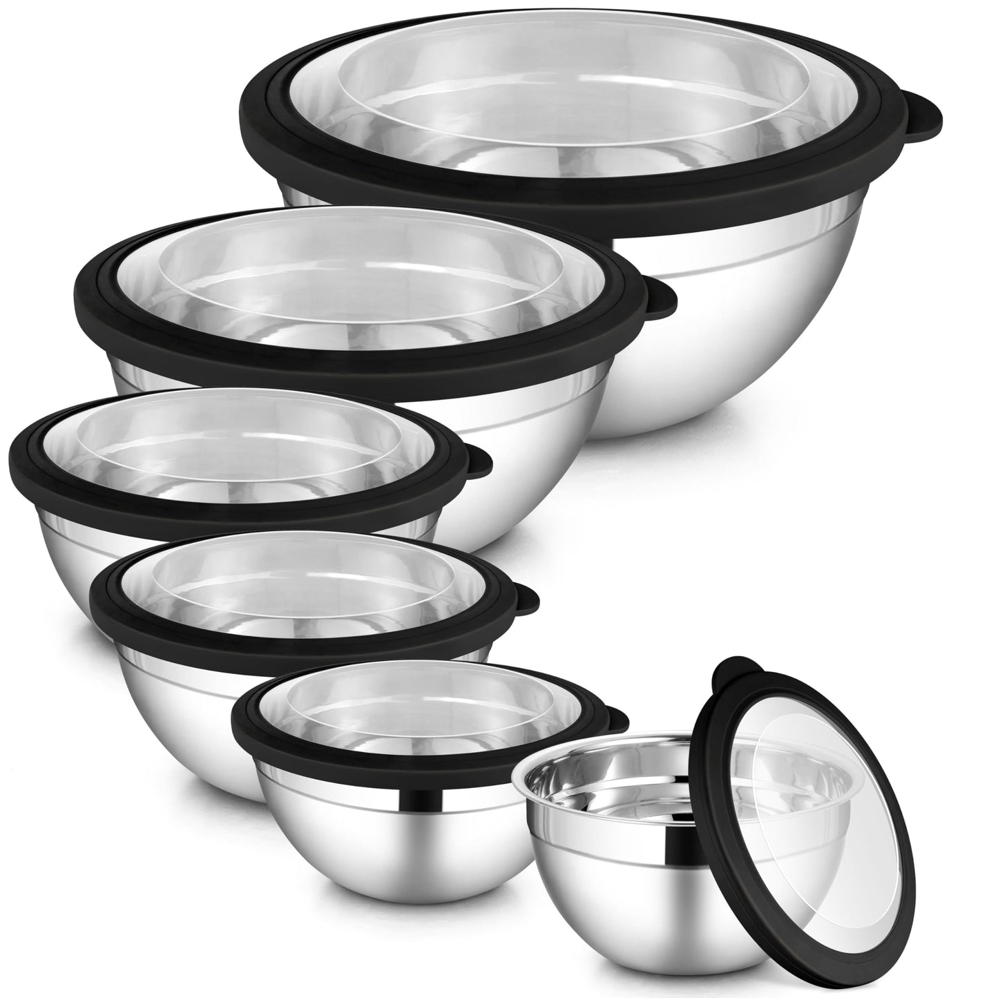 LIANYU 6-Piece Stainless Steel Mixing Bowls with Lids Set