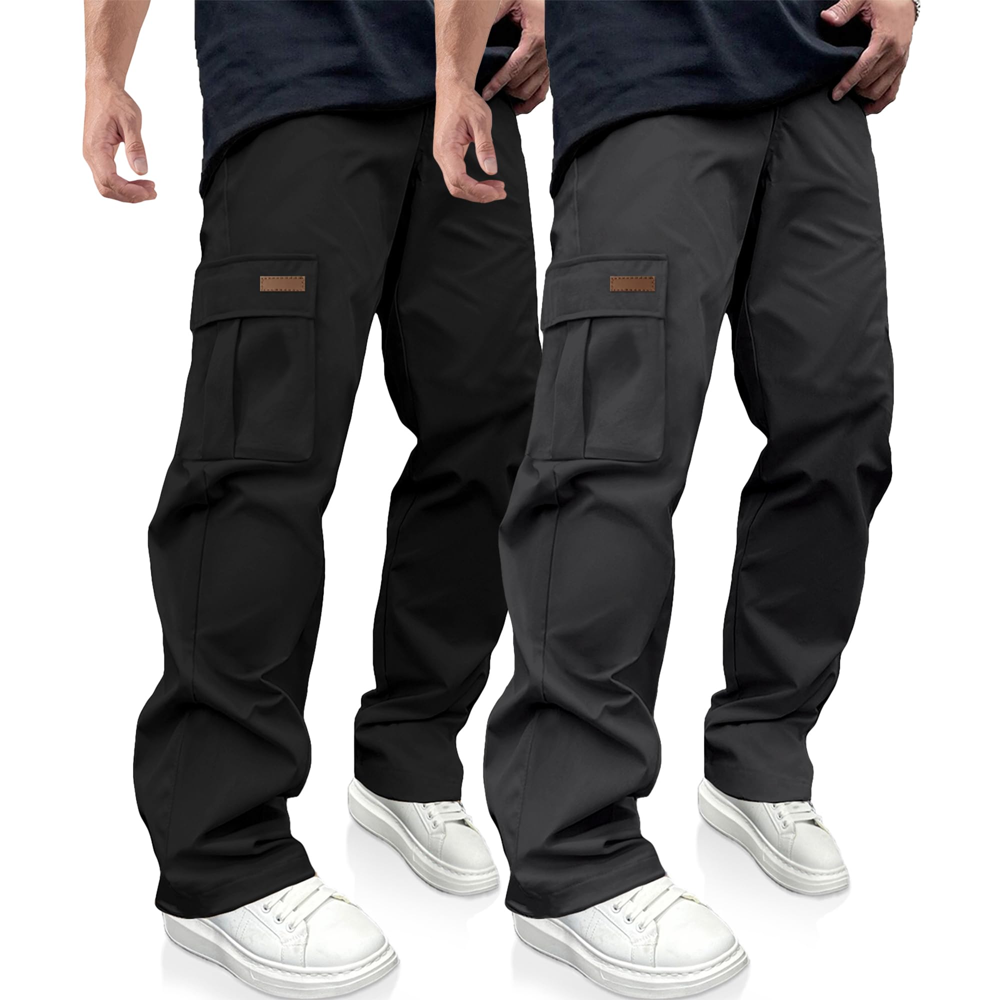 PLEPAN Men's Casual Cargo Pants Drawstring Hiking Workout Tactical Joggers Sweatpants for Men with Pockets