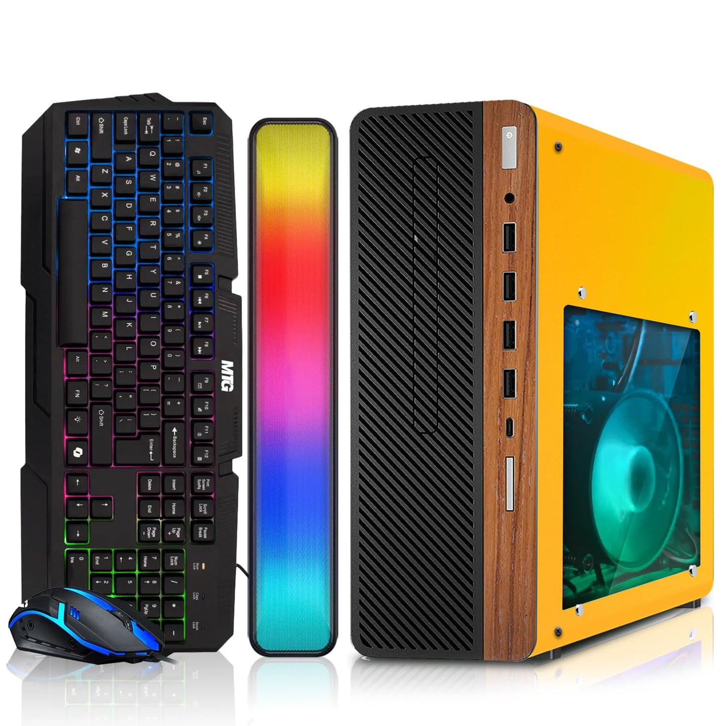 HP Half & Light Dark Desktop Computer PC Phoenix AMD A10-9700, 16GB RAM, 512GB SSD, 1TB SSD, RGB KBM with AI Copilot, WiFi, RGB Sounbar, Windows 11 (Renewed)
