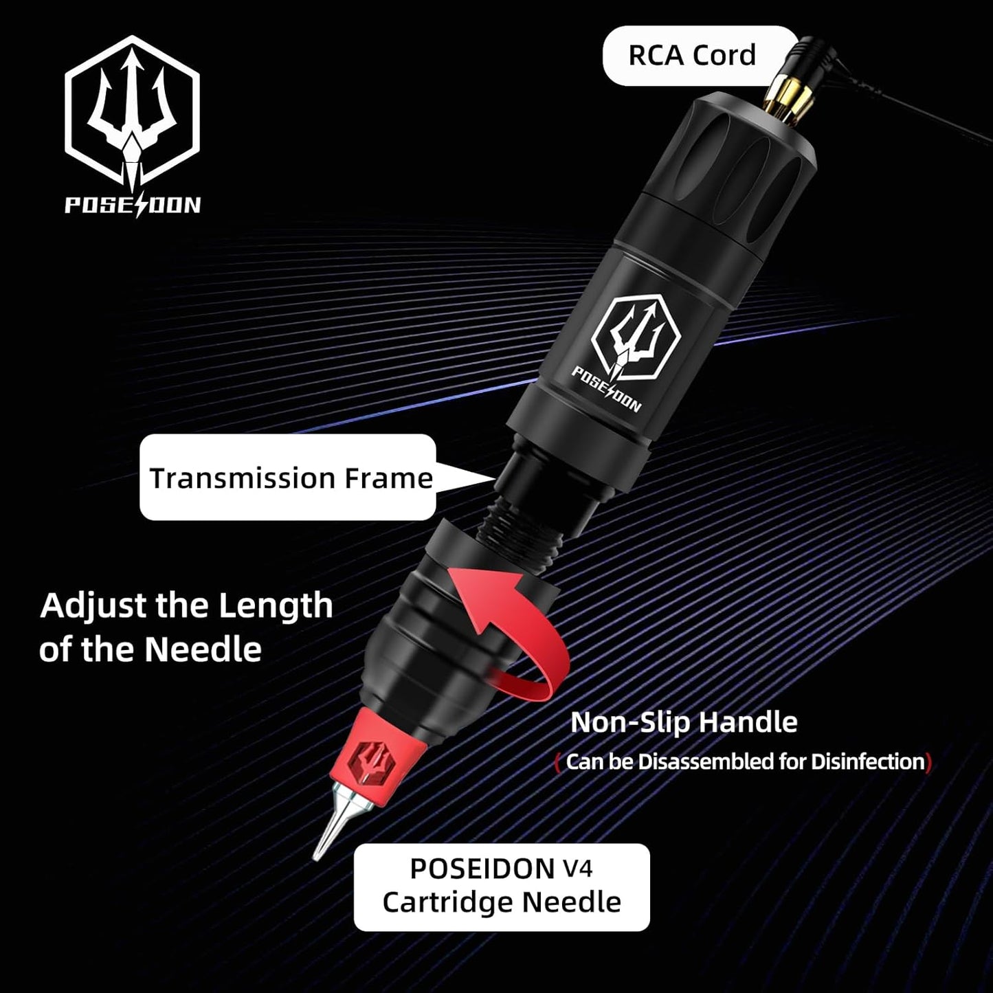 POSEIDON Wireless Tattoo Pen Kit with Batteries and Cartridges
