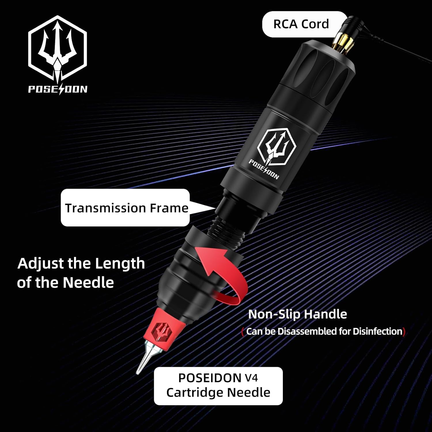 POSEIDON Wireless Tattoo Pen Kit with Batteries and Cartridges