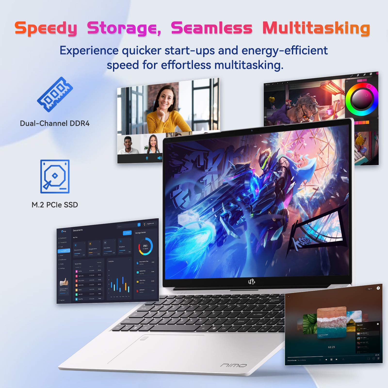 NIMO 17.3" IPS FHD Laptop, Intel 6 Cores i3-1215U 8GB RAM 128GB SSD (Beat Ryzen 5 7520U, Up to 4.4GHz) Computer with 65W GaN Type C Backlit Keyboard Fingerprint, for Home Student and Business