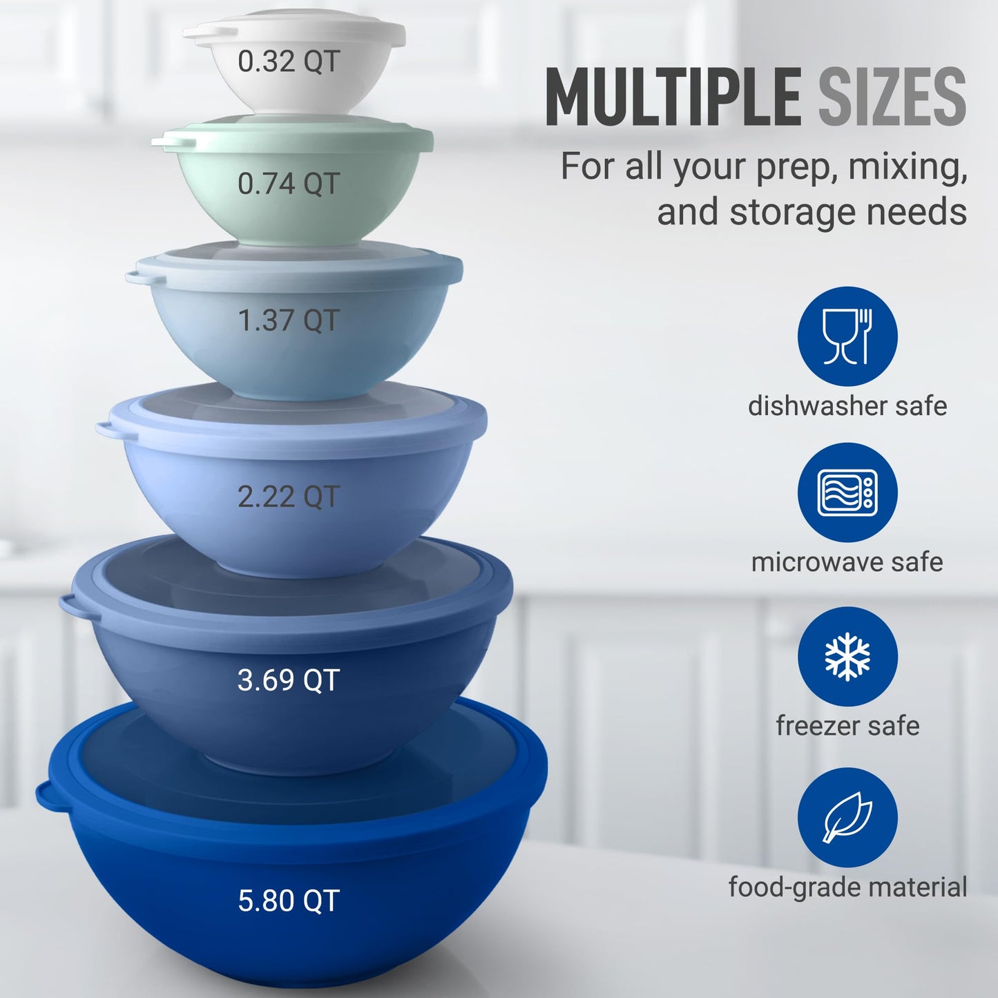 Zulay Kitchen Piece Plastic Mixing Bowls with Lids Set