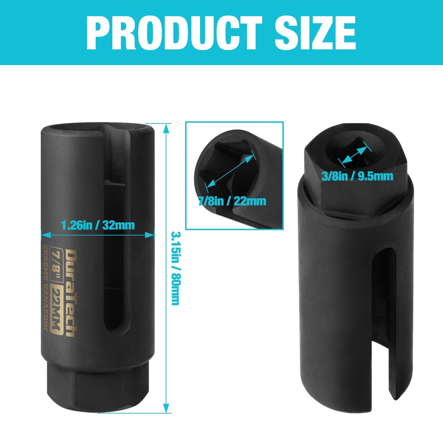 DURATECH 5PCS & 7PCS O2 Oxygen Sensor Socket Thread Chaser Set, 1/2" 3/8" Drive x 22mm (7/8") 27mm 29mm Oxygen Sensor Remover, O2 Sensor Removal Tool Kit