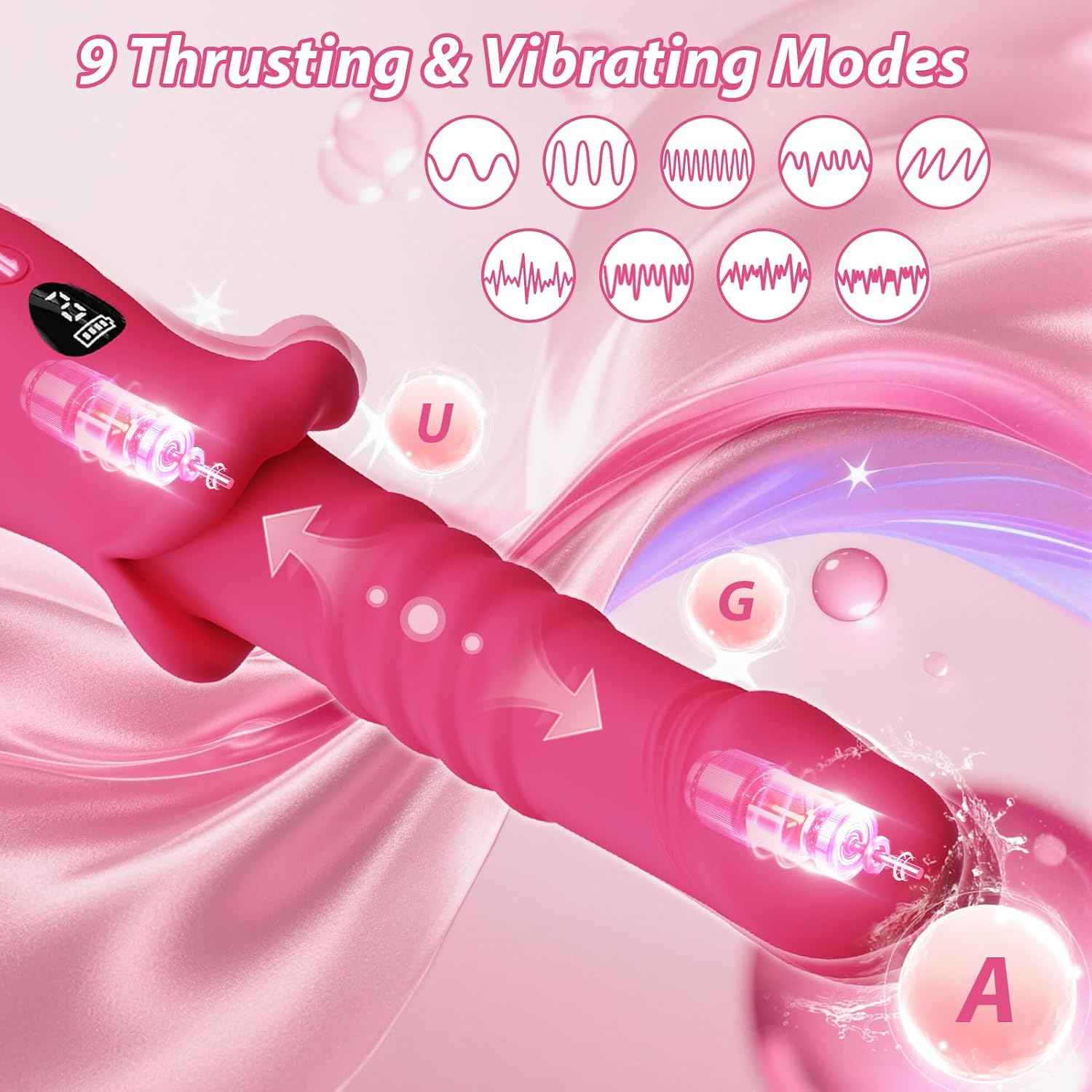 DFEUSY Thrusting Dildo Vibrator 9x9 Modes Waterproof Silicone Rose
