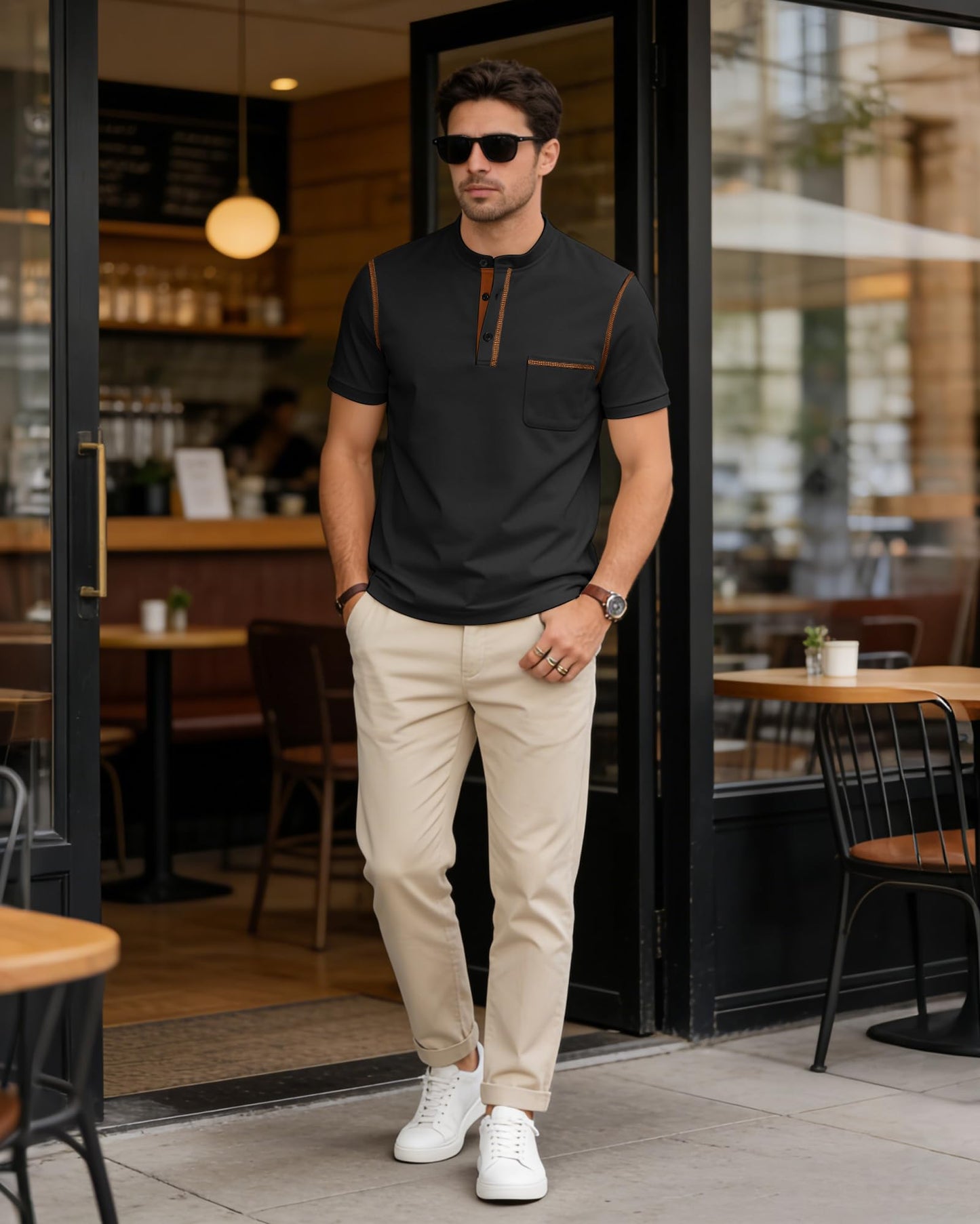 QOSOQ Men's Henley Shirt Short Sleeve T-Shirt Casual Top Pullover Summer Lightweight Tee Shirts with Button