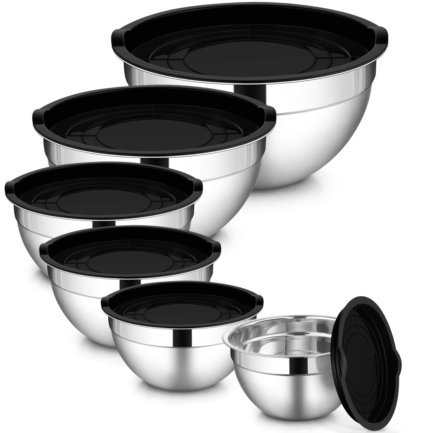 LIANYU 6-Piece Stainless Steel Mixing Bowls with Lids Set