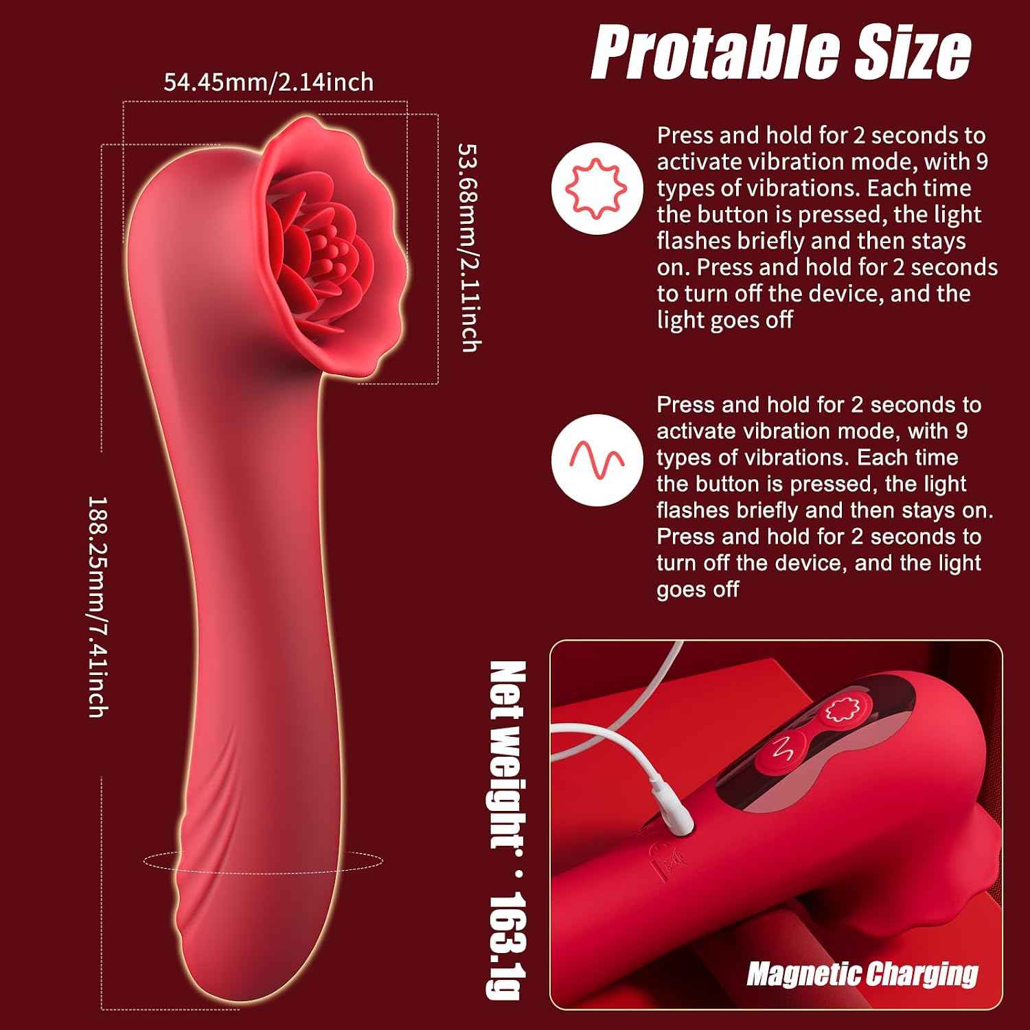 G Spot Vibrator Wand Sex Toys - Rose Sex Toys for Women, Nipple Clitoral Anal Stimulator Dildo with 9 Vibrating & Tapping Modes, Waterproof Wand Massager Adult Sex Toy for Female and Couples