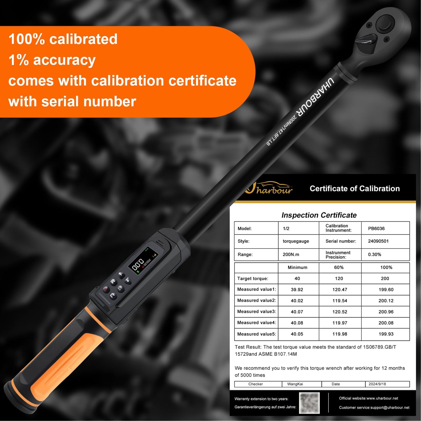 Uharbour Digital Torque Wrench 3/8 Drive, 1.5-99.5 ft-lbs./6.8-135Nm Range, Electric Torque Wrench with Dual Direction Ratchet, ±1% Accuracy with Vibration, Buzzer and LED Alert