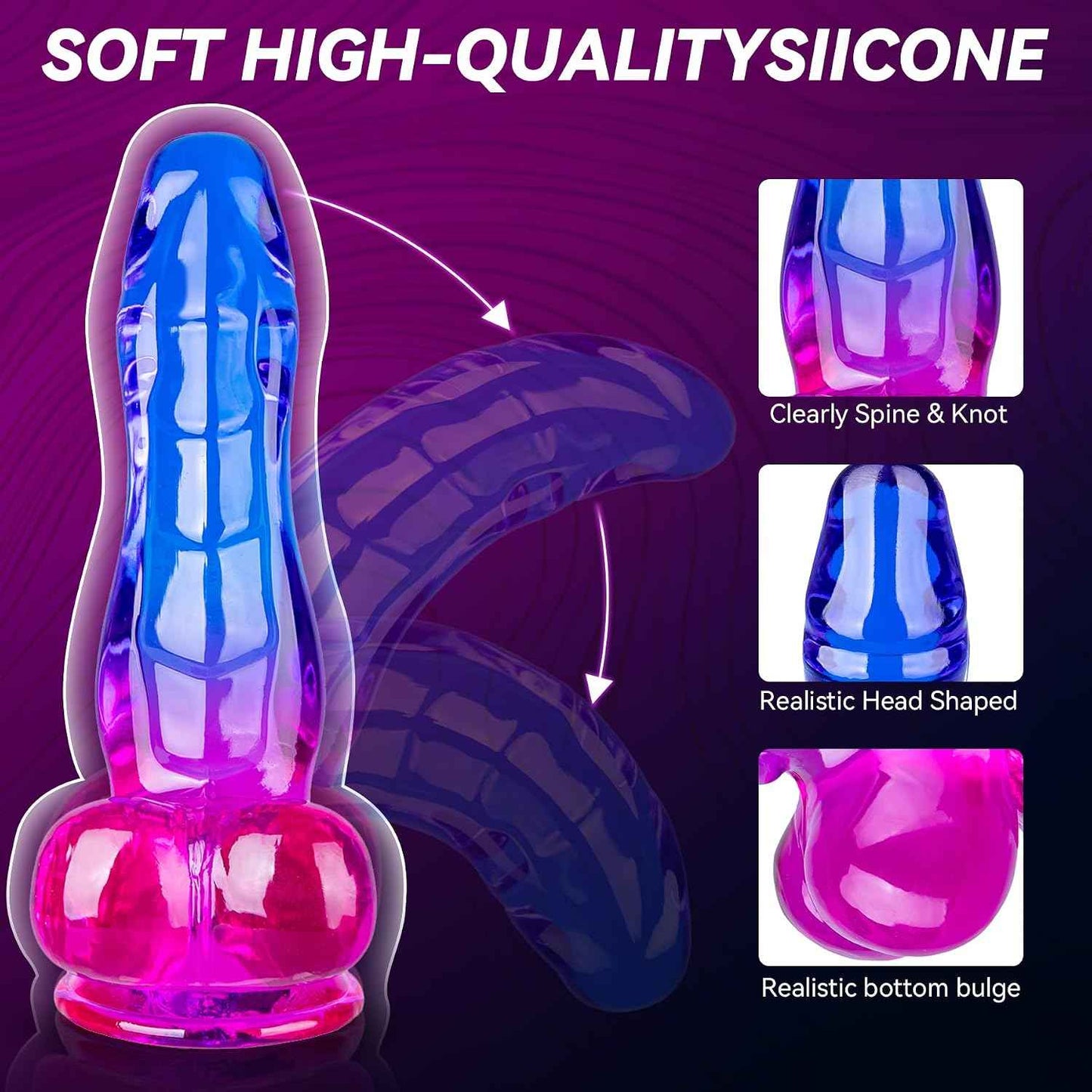 Greatwinner Realistic Dildo 7.8in Curved Silicone Suction Cup Purple Blue