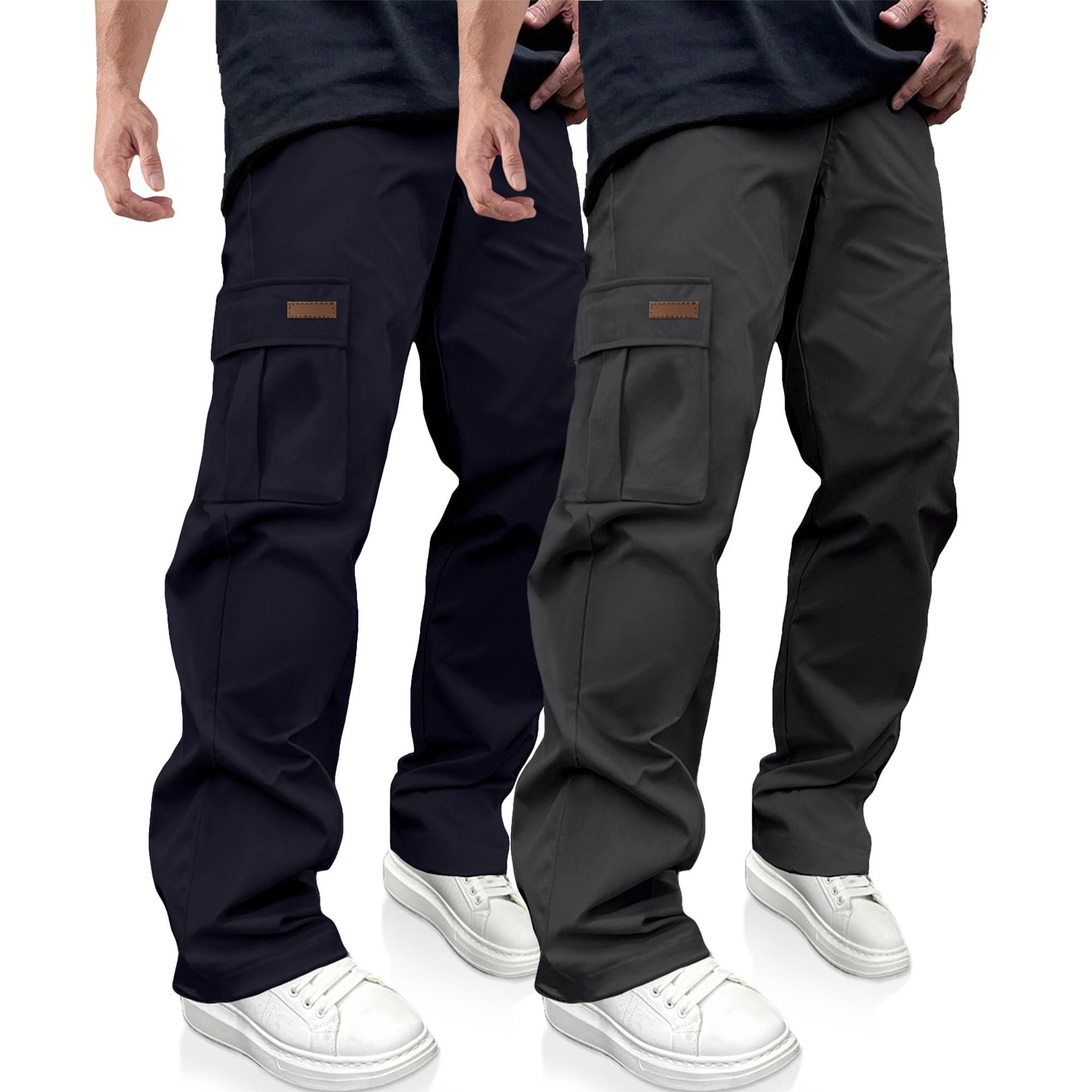 PLEPAN Men's Casual Cargo Pants Drawstring Hiking Workout Tactical Joggers Sweatpants for Men with Pockets