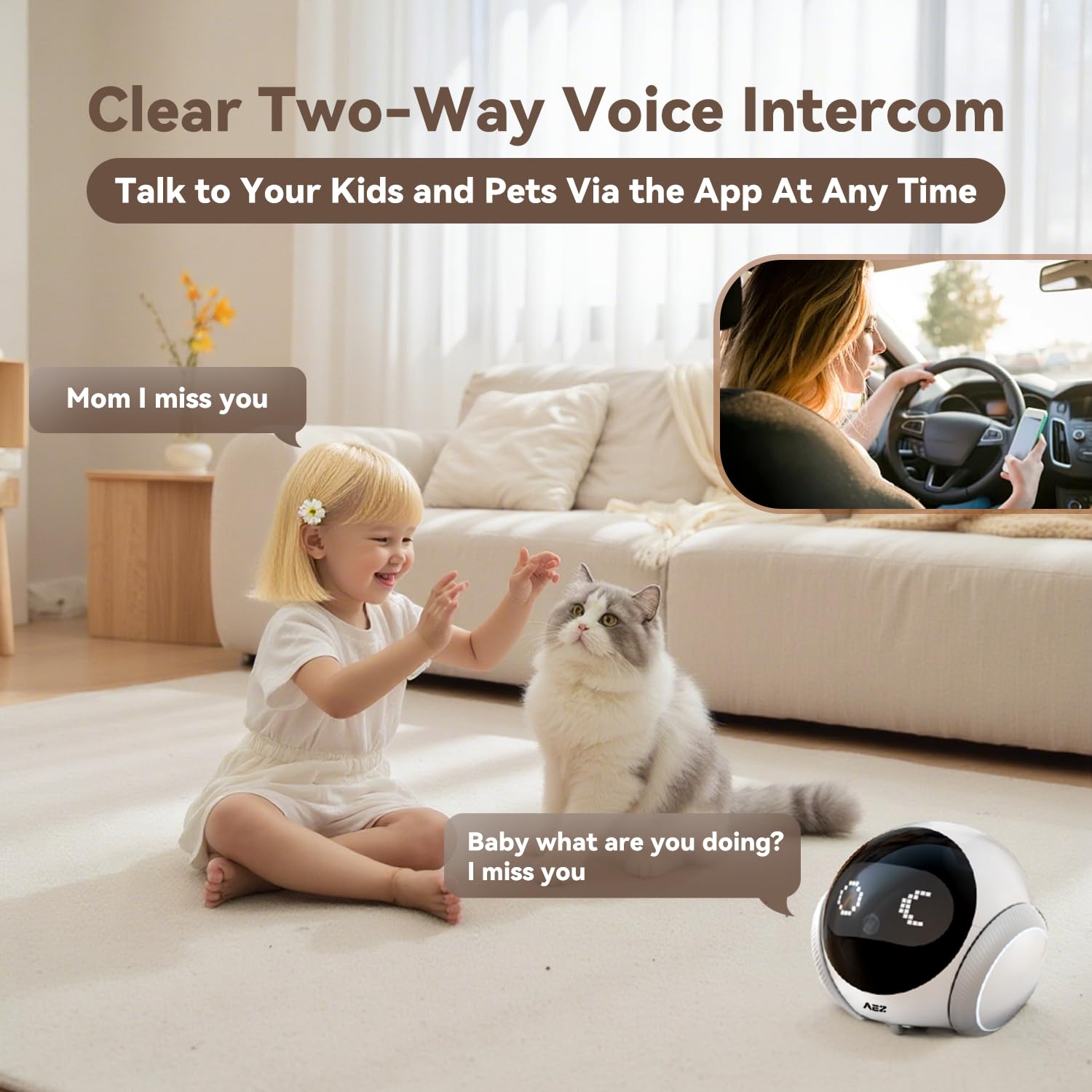 AEZ Pet Camera 1080P HD Lens Cat/Dog Camera Robot,Indoor Movable with Auto-Recharge, 2-Way Audio,Blinky Bot with Night Vision,Smart App Control for Cats/Dogs/Baby/Elderly (SD/Cloud Storage)