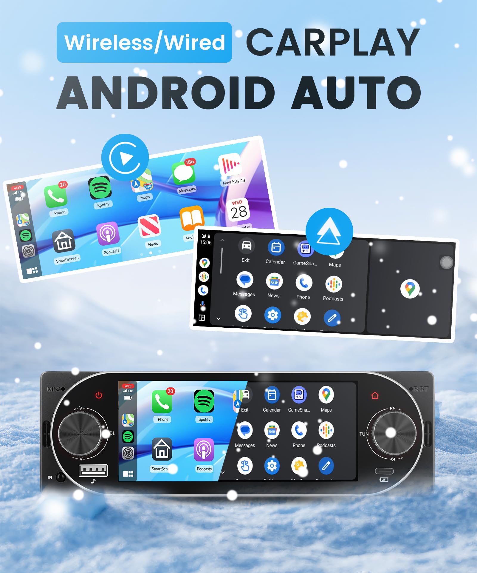 Rimoody Single Din Car Stereo with Wireless CarPlay & Android Auto, 5.1 Inch Touch Screen Car Radio with Bluetooth 5.2, FM/RDS, EQ, SWC/MIC, USB/Type-C, Backup Camera Car Audio Receiver