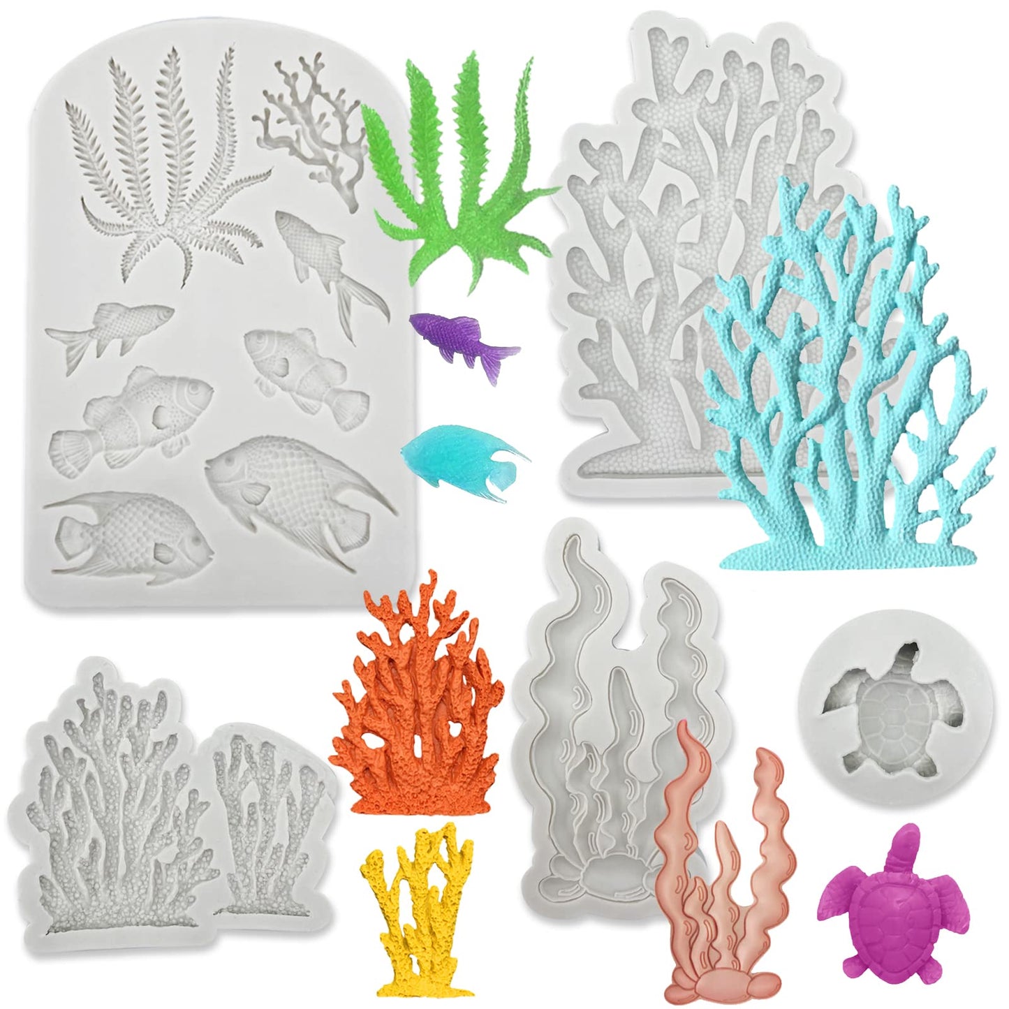 Marine Theme Cake Fondant Silicone Mold Seashell Conch Starfish Coral Baking Molds for DIY Cake Decoration Chocolate Candy Polymer Clay Crafting Projects…
