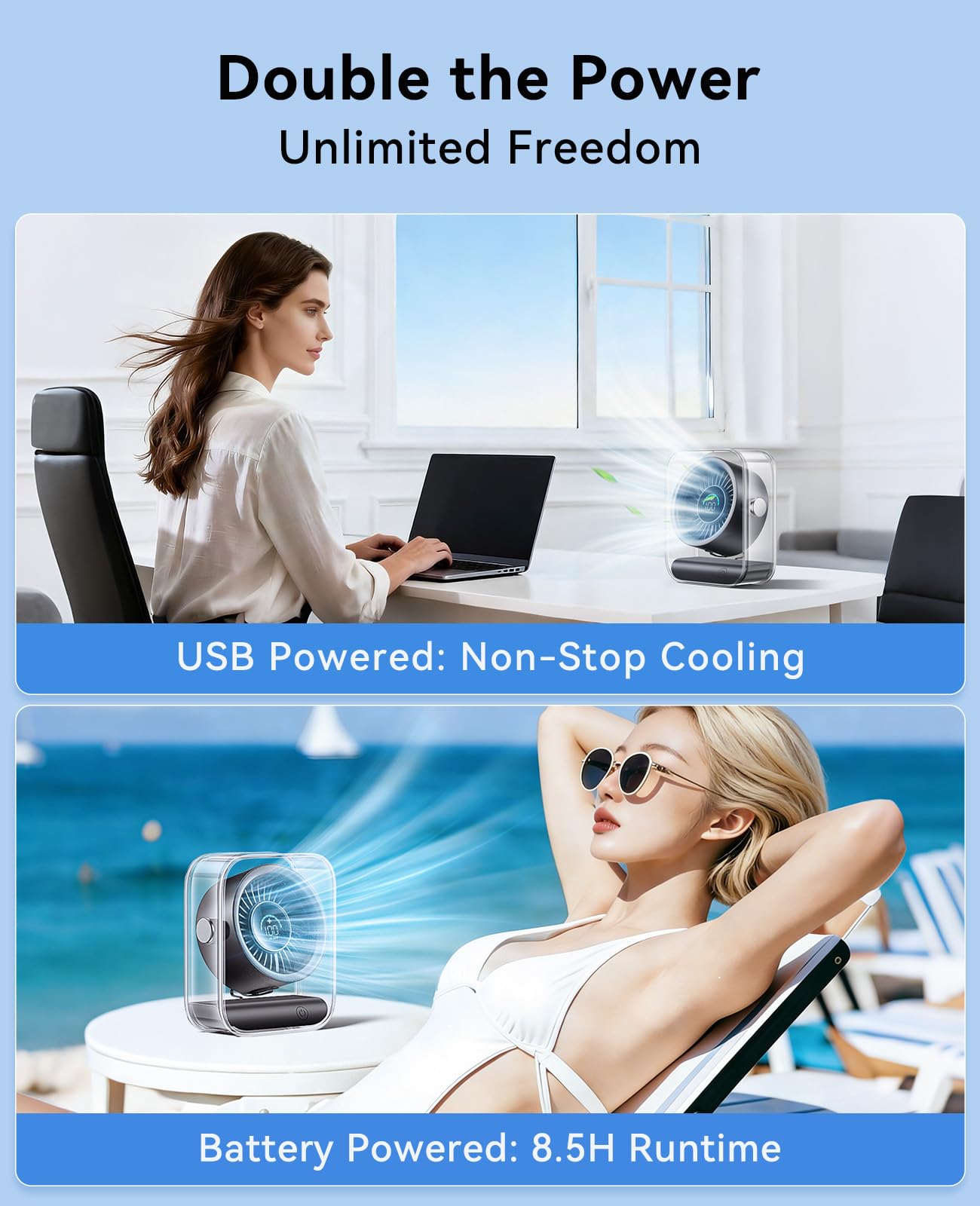 DIGIX USB Rechargeable Desk Fan, Small Portable Table Fan with 100 Speeds Turbo Airflow, 90° Tilt Quiet Desk Fans for Bedroom with LED Display, Personal Cooling Fan for Travel Office Camping