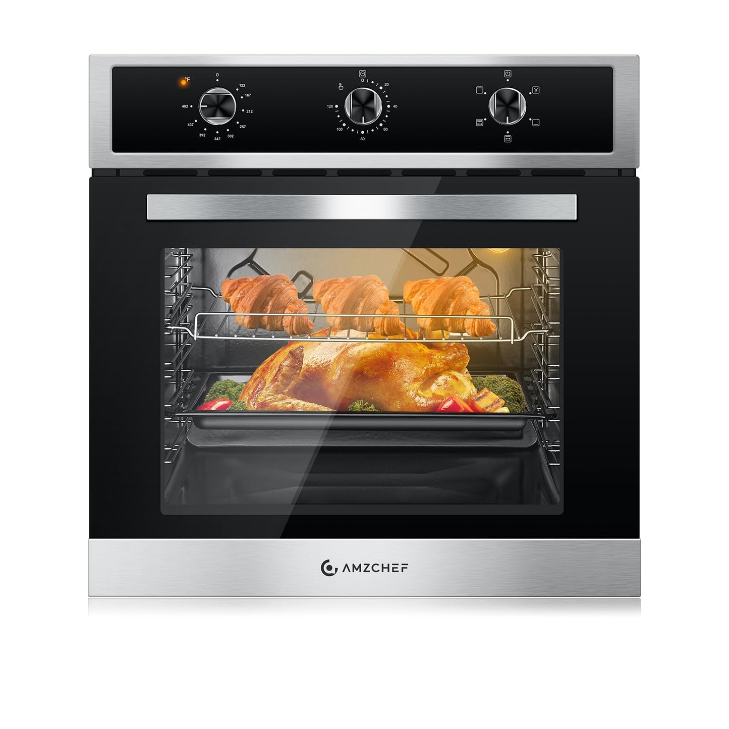 24" Single Wall Oven for Kitchen: 2200W Built-in Electric Wall Oven with Mechanical Knobs Control