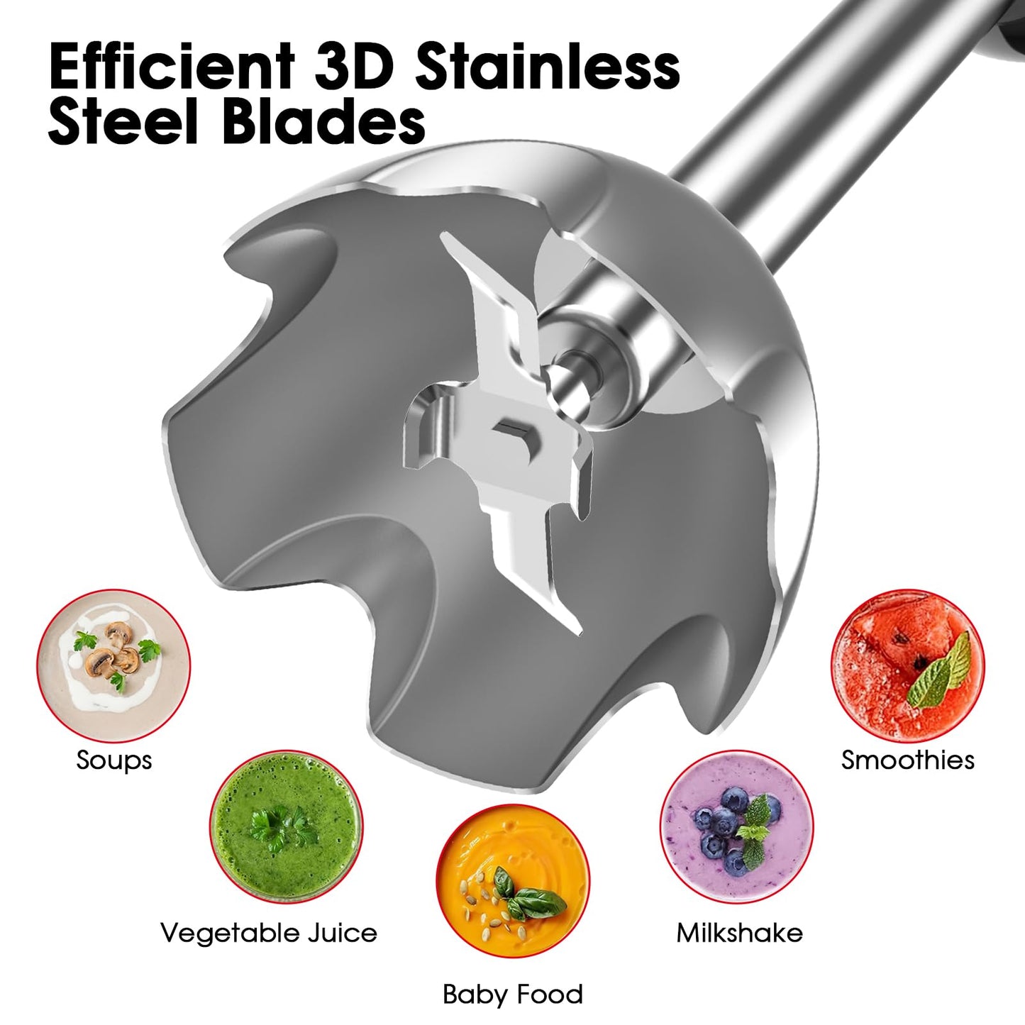 Blackcow Immersion Blender Handheld, Powerful Electric Hand Blender with Titanium Alloy Blades, Variety Speeds & Turbo, Electric Hand Mixer for Smoothies, Soups, Baby Food and Purees