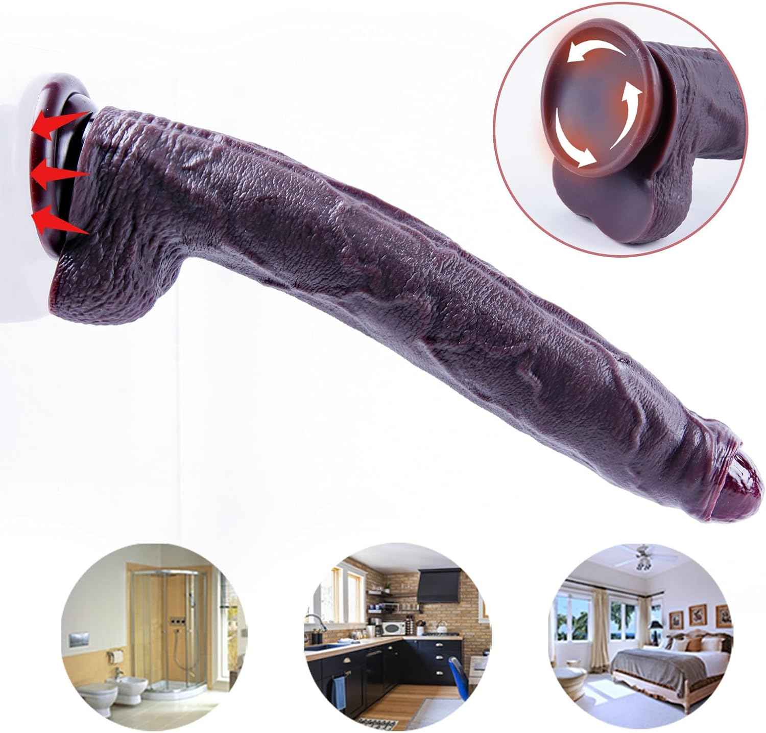Umania Realistic Uncut Silicone Suction Dildo Black 7.9in