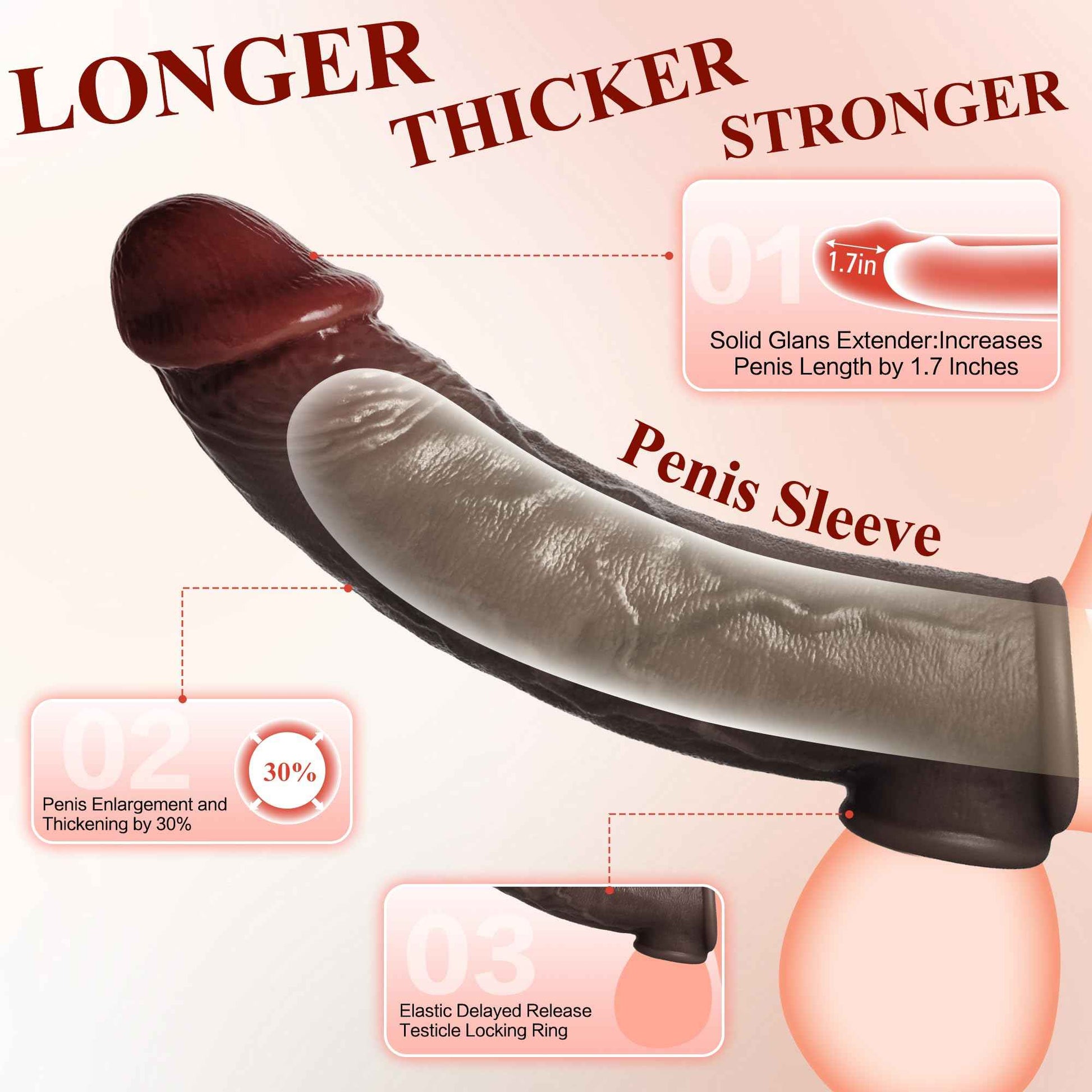 Realistic Penis Sleeve Extender for Men, Liquid Silicone Cock Sleeve with Testicle Ring, Reusable Penis Enlarger Delay Ejaculation Enhance Erection Male Adult Sex Toys for Couples
