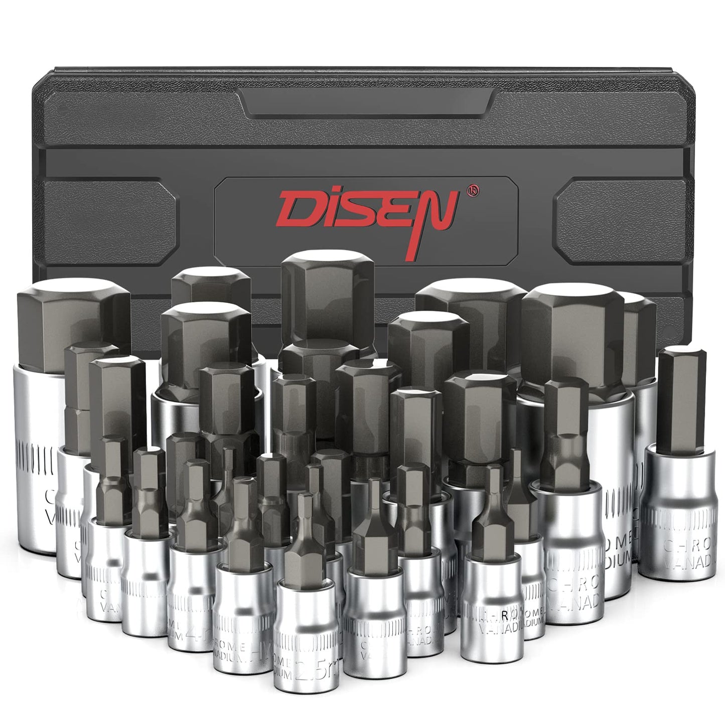 DISEN Torx Bit Socket and Female External Socket Set, Premium CR-V & S2 Alloy Steel, Impact Socket Adapter Set,High Torque Laser Marked for Automotive Mechanic