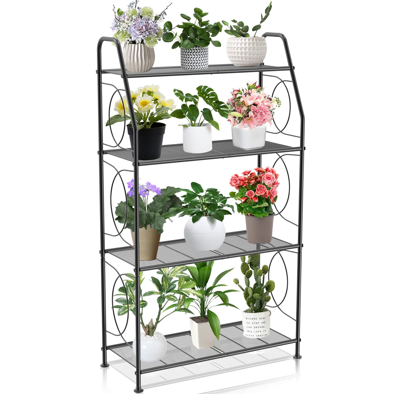 VyGrow Plant Stand, Plant Shelf for Indoor Outdoor, Heavy Duty Metal Outdoor Plant Stand Holder Rack for Living Room Balcony and Garden