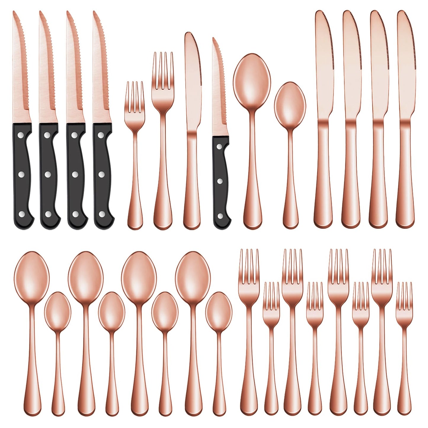 24 Pc Silverware Set with Steak Knives, Stainless Steel Flatware, Mirror Polished Cutlery, Dishwasher Safe
