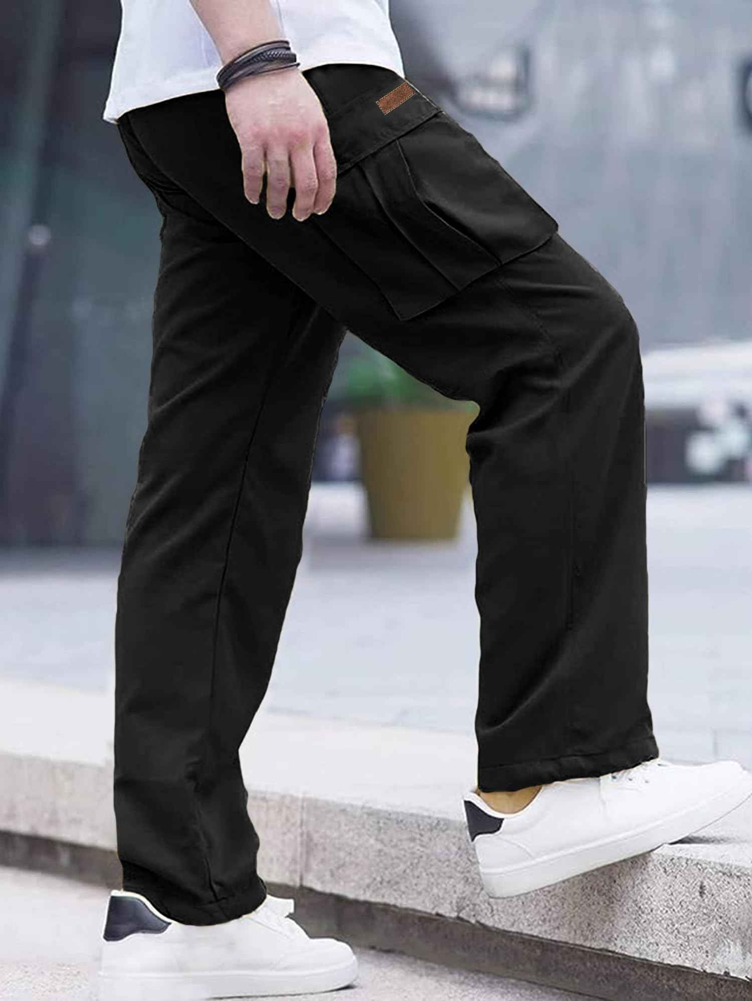 Comdecevis Men's Casual Cargo Pants Workout Joggers Stretch Sweatpants Hiking Drawstring Tactical Pants with Multi Pockets