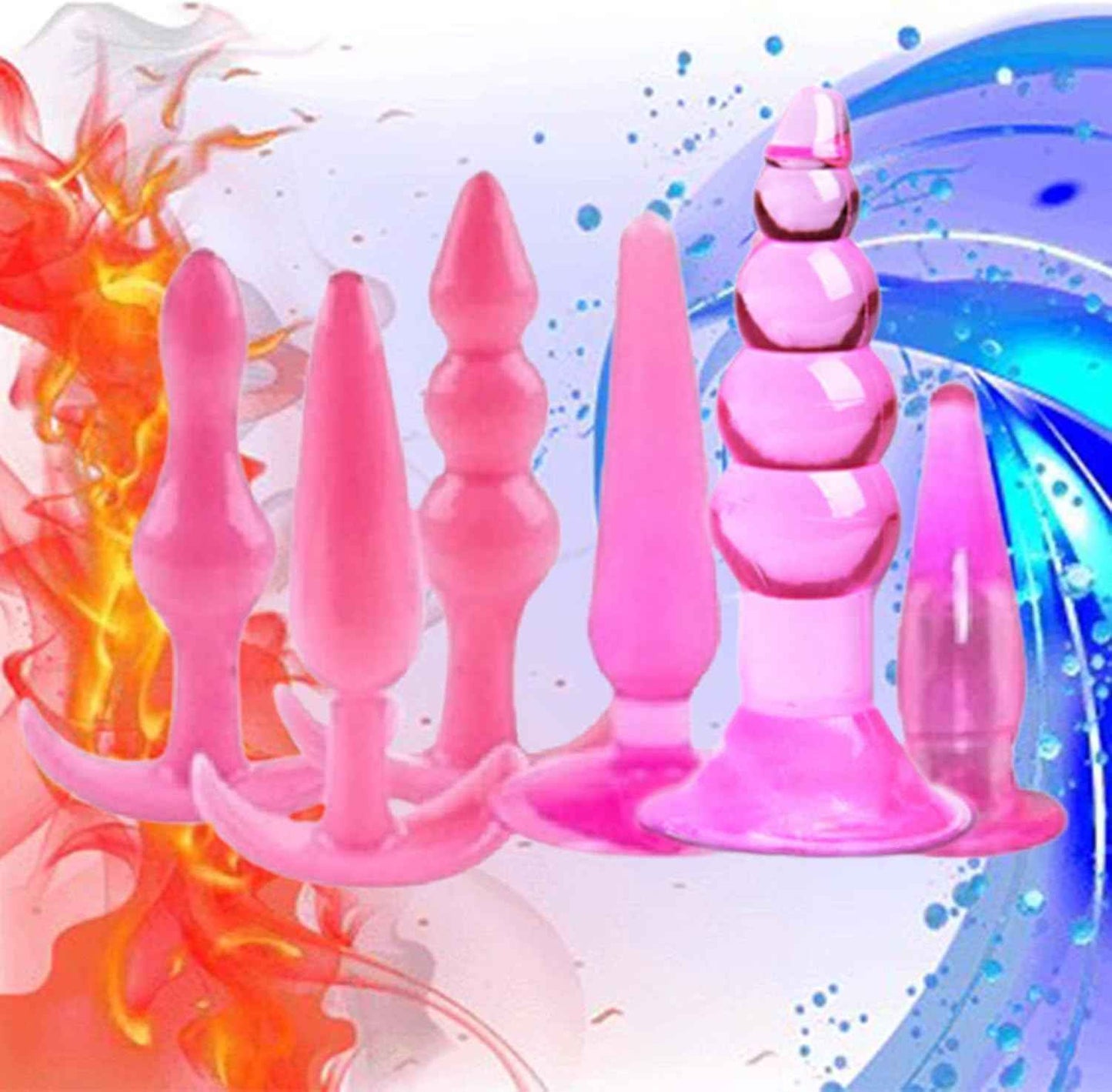 Butt Plugs, 6 Pcs Anal Training Kit Soft Jelly Anal Plug G-spot Prostate Massager Anus Trainer for Adult Masturbation SM Beginner Gay Couple Sex Game Play for Men Women Couples(Pink)