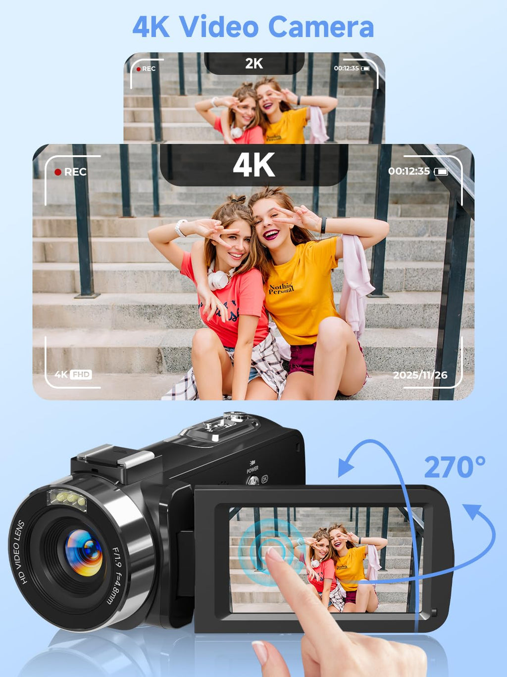Gtonster Digital Camera,4K Video Camera Camcorder UHD 56MP WiFi Vlogging Cameras,18X Digital Zoom IR Night Vision 3.0''Touch Screen Cameras with 64GB Card,Remote Control,Webcam and Battery