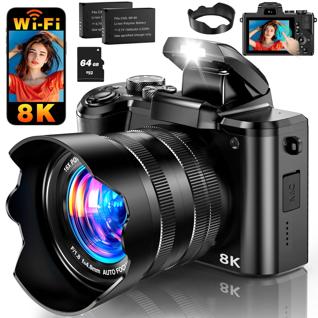 8K Digital Camera, 88MP WiFi Cameras for Photography