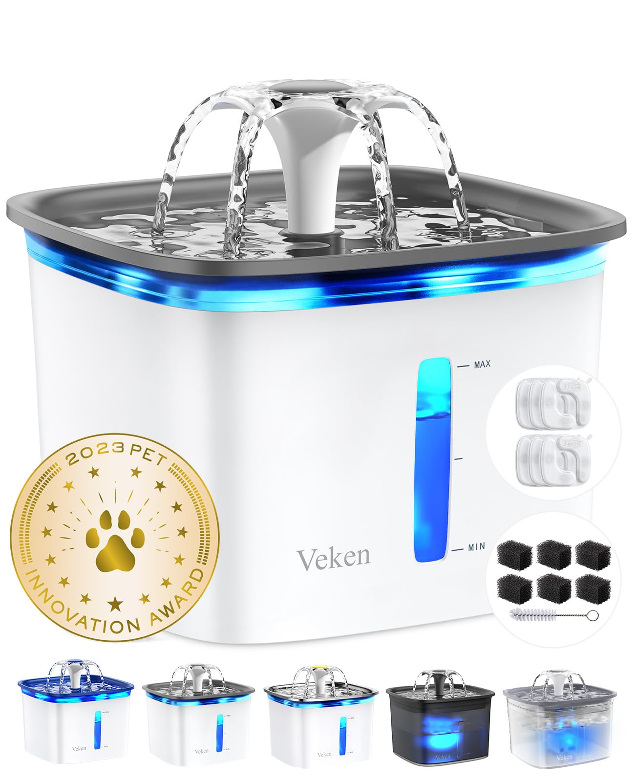 Veken Innovation Award Winner 95oz/2.8L Pet Fountain, Automatic Cat Water Fountain Dog Water Dispenser with Replacement Filters for Cats, Dogs, Multiple Pets