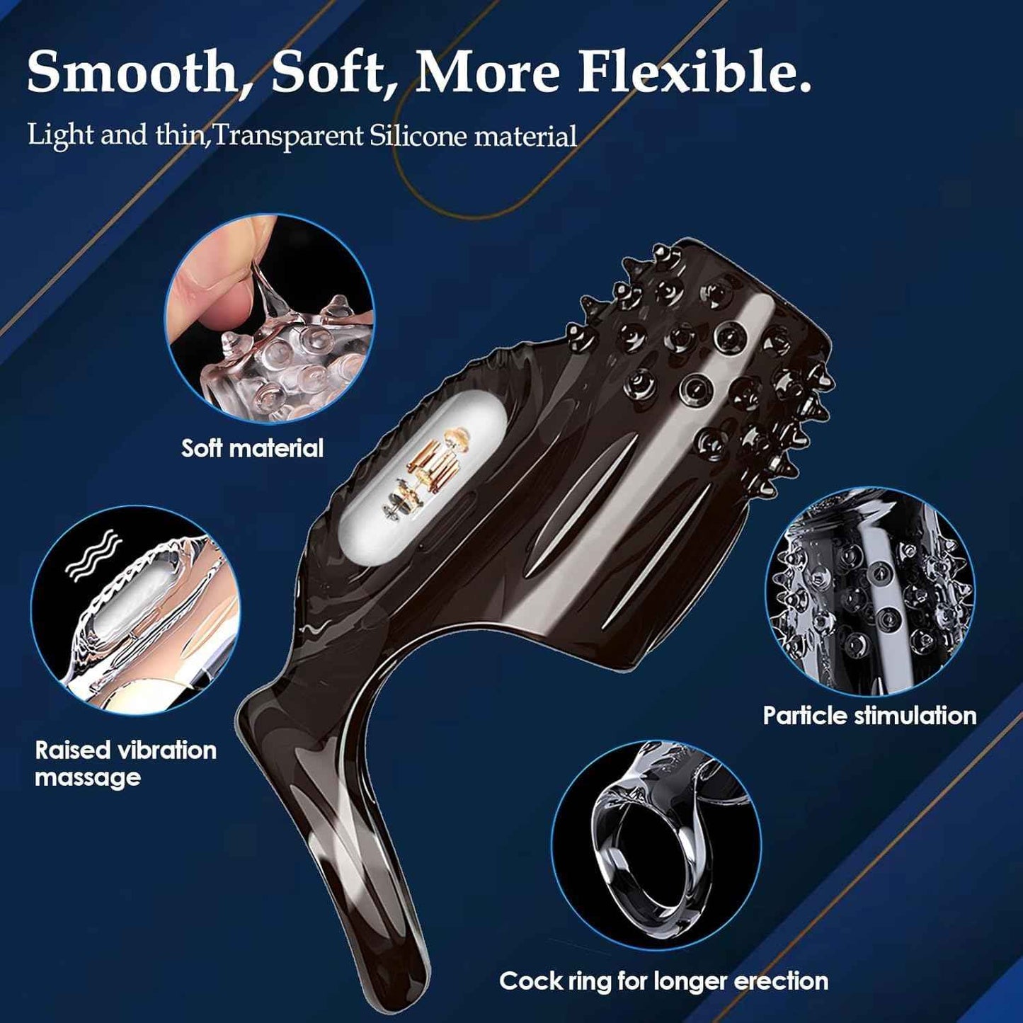 2 Pcs Penis Enlarger Extender for Men, Vibrating Penis Sleeve Cock Ring Textured Cock Sleeve Vibrator Male Cock and Ball Ring Sex Toy for G Spot Stimulation Delay Ejaculation Erection Enhancement