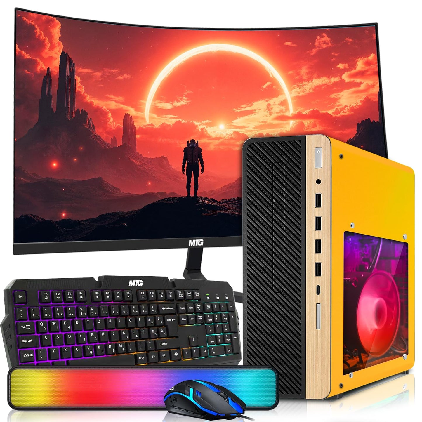 HP Half & Light Dark Desktop Computer PC Phoenix AMD A10-9700, 16GB RAM, 512GB SSD, 1TB SSD, RGB KBM with AI Copilot, WiFi, RGB Sounbar, Windows 11 (Renewed)