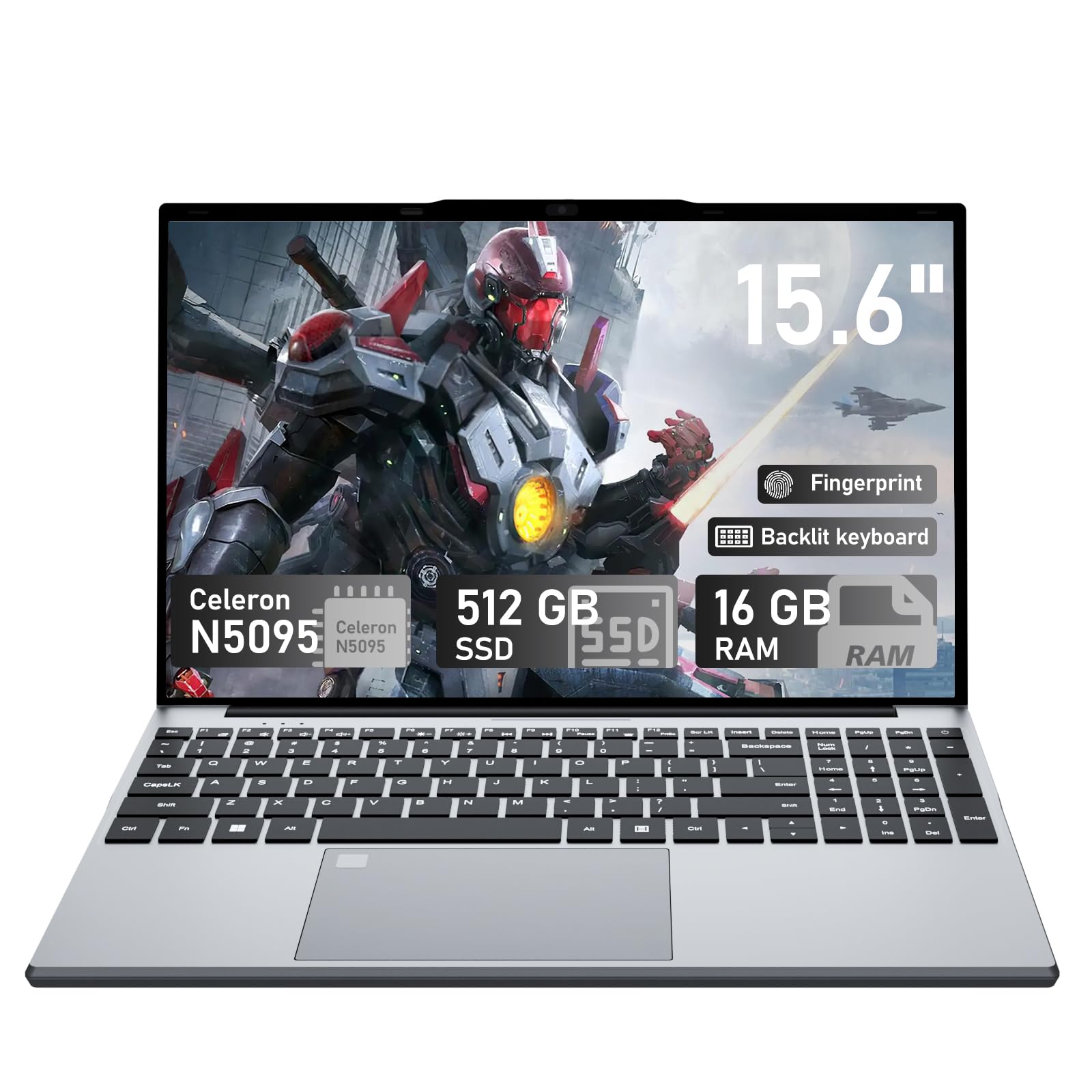 QLall 15.6 inch Laptops 16GB RAM DDR4 512GB SDD Portable Laptop Computer Cerelon N5095 Processor FHD 1920 * 1080 Laptop PC with Touch ID, WiFi5, BT4.2, USB 3.0,Traditional Laptops Computer