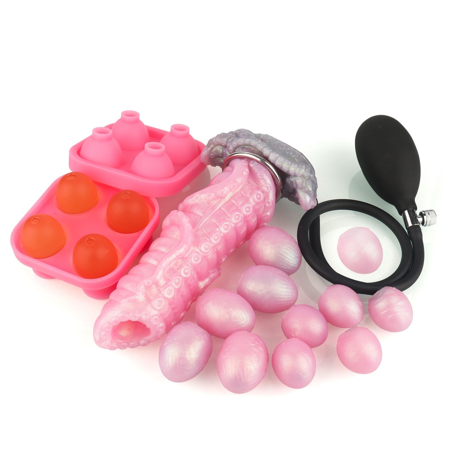 Inflate Pump Ovipositor Dildo Hollow Tunnel with 11 Silicone Eggs for Women Adult Sex Toy for Couples Masturbation
