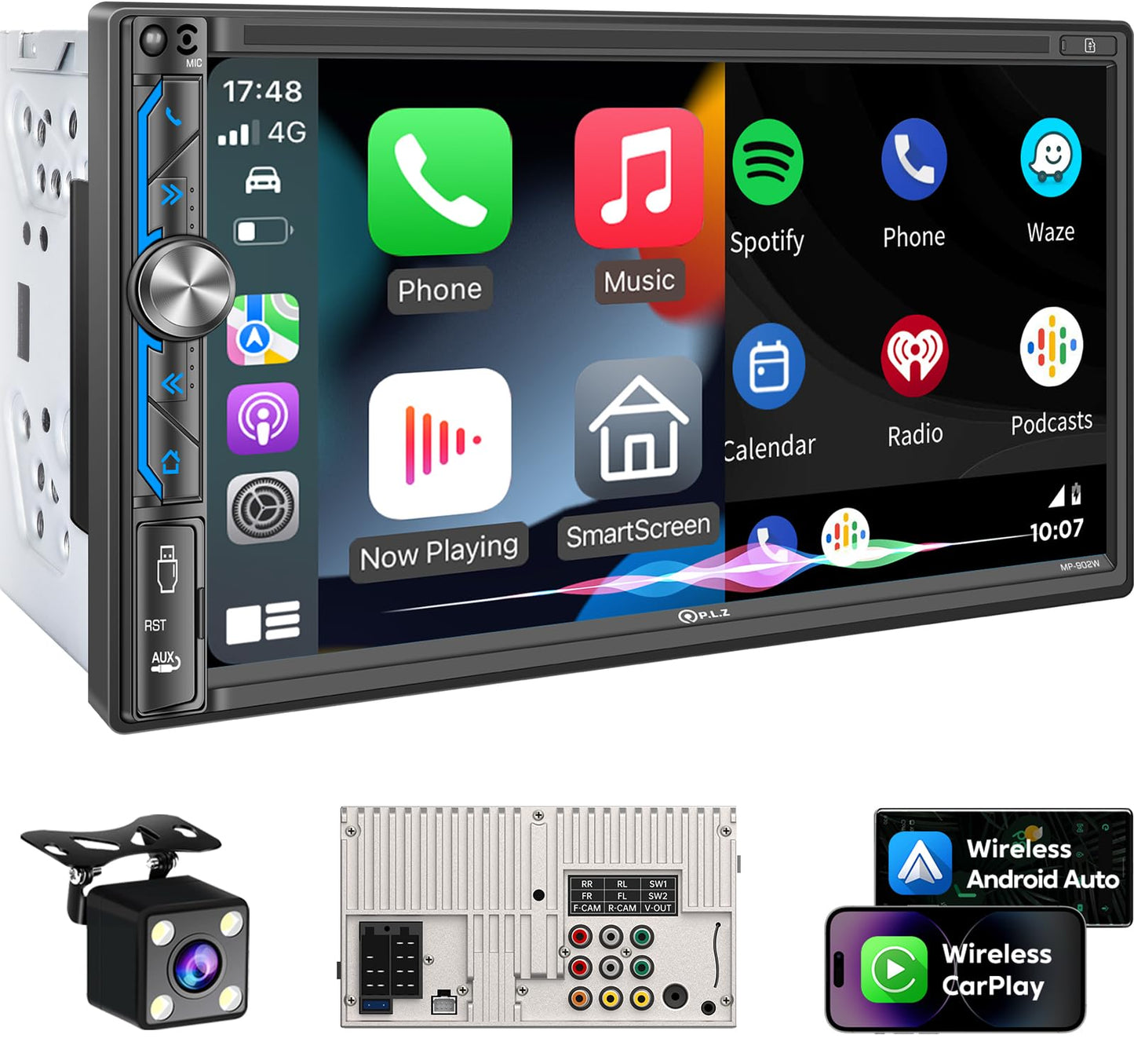 PLZ Car Stereo Wireless Apple Carplay Android Auto, Bluetooth Audio/Radio Receivers