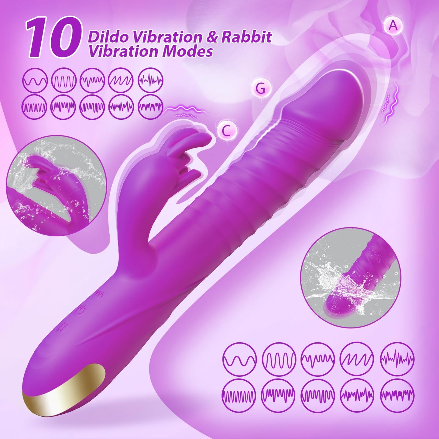 Sex Toys Thrusting Dildo Vibrator, Adult Toys G Spot Rabbit Vibrator with 3 Thrusting Modes & 10 Vibrating Modes