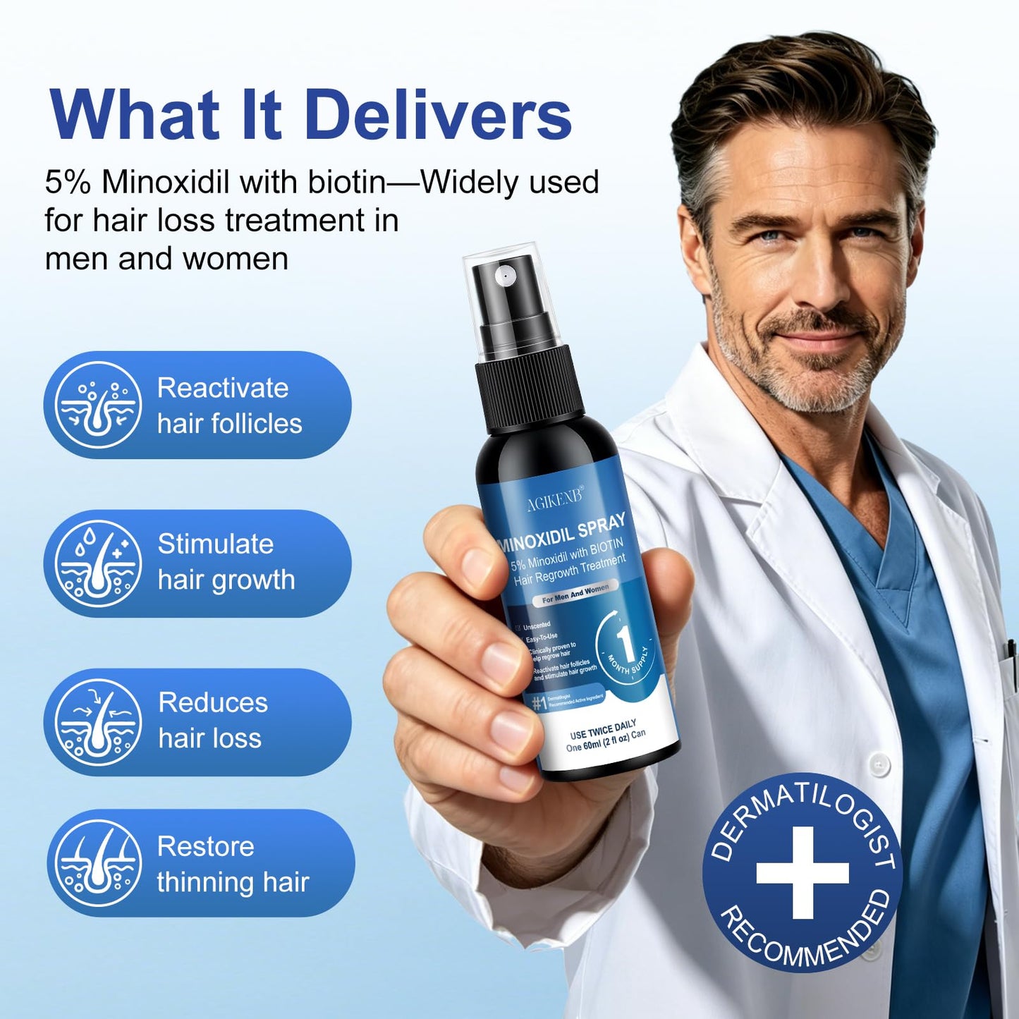 8 Pack 5% Minoxidil Spray for Men & Women – Biotin Infused Hair & Beard Regrowth, Extra Strength to Stop Hair Loss & Thinning, Promotes Thicker, Fuller Hair – 8 Month Supply