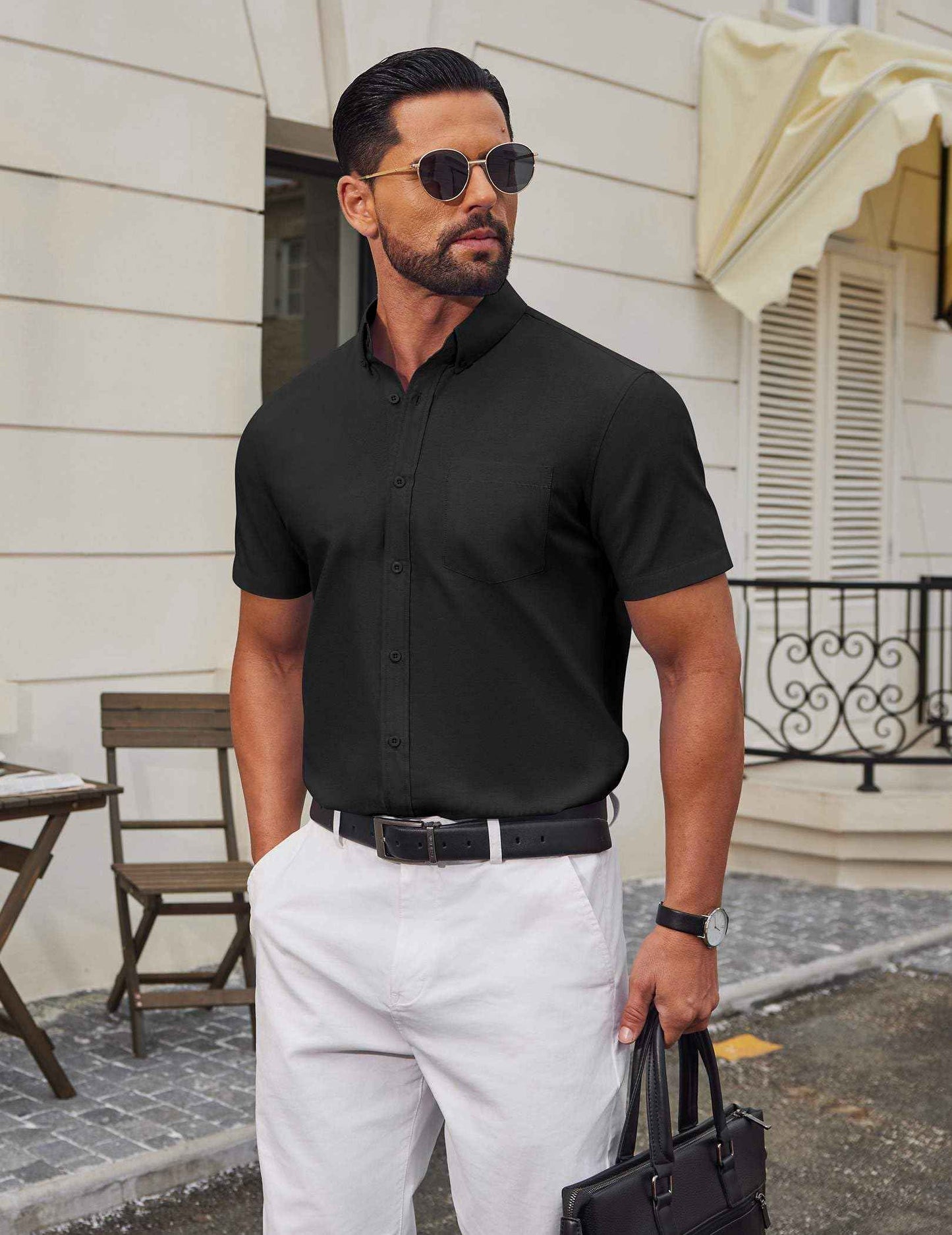 COOFANDY Men's Short Sleeve Oxford Shirt Casual Button Down Shirts Summer Untucked Dress Shirt with Pocket