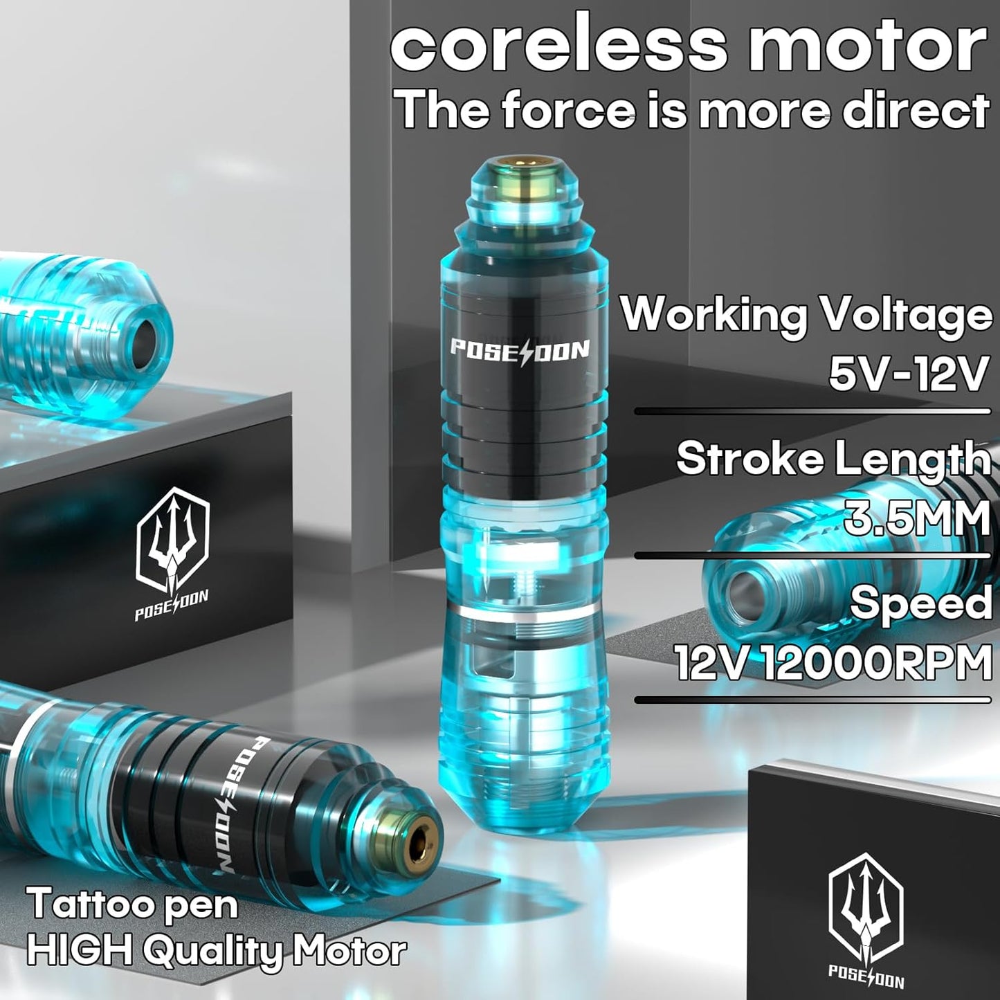 POSEIDON Cordless Tattoo Pen Kit with 2 1500mAh Batteries