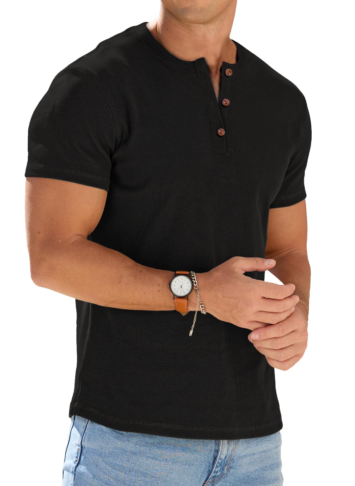 Sailwind Mens Muscle Henley Shirts Lightweight Workout T-Shirt Gym Tee Athletic Short Sleeve with Button