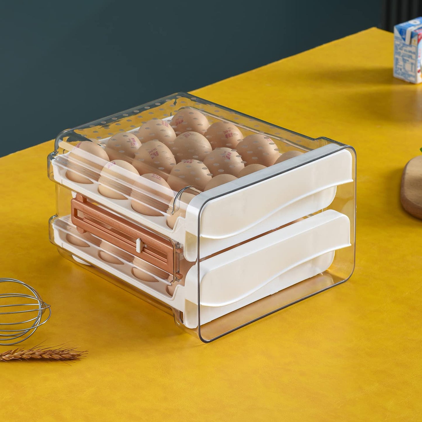 Sooyee Egg Container for Refrigerator, Household Egg Holder for Fridge, Transparent 2 Drawers Chicken Egg Storage Container