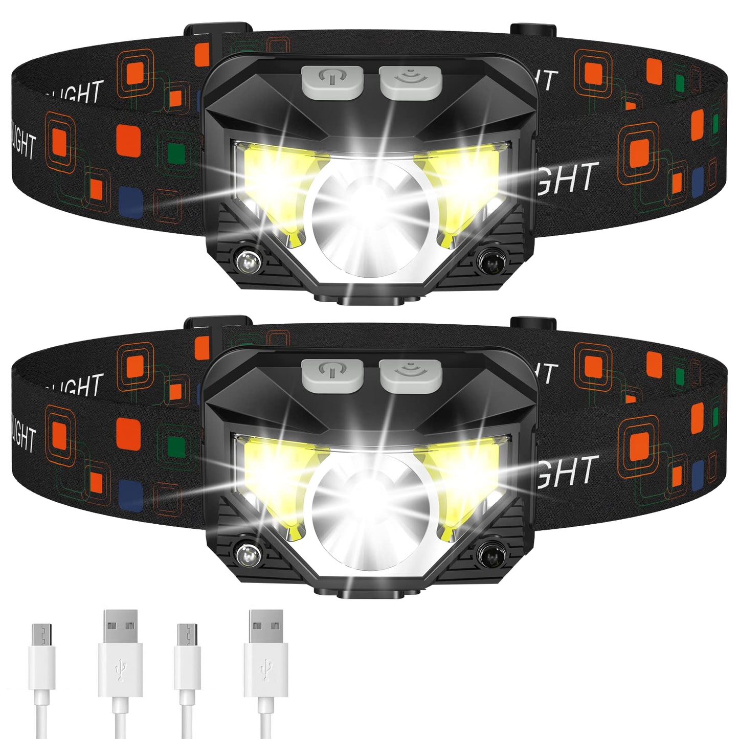 LHKNL Headlamp Flashlight, 1200 Lumen Ultra-Light Bright LED Rechargeable Headlight with White Red Light, Waterproof Motion Sensor Head Lamp, 8 Modes for Outdoor Camping Running Cycling Fishing