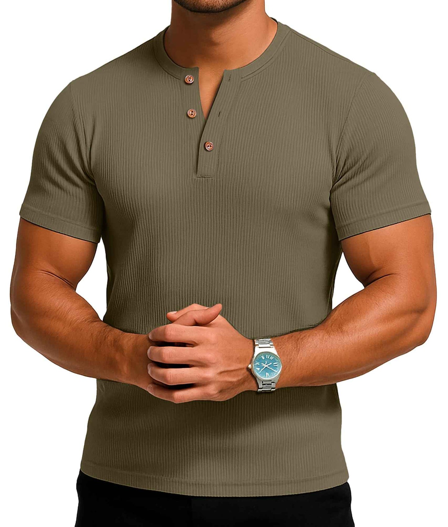 Sailwind Mens Muscle Henley Shirts Lightweight Workout T-Shirt Gym Tee Athletic Short Sleeve with Button