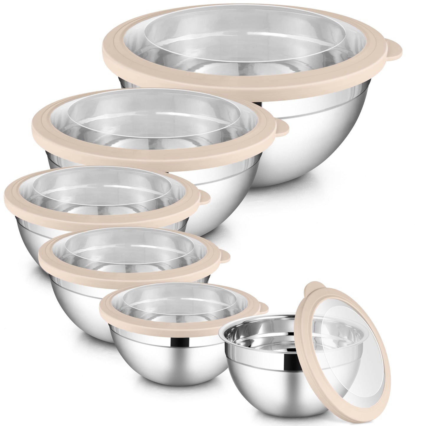 LIANYU 6-Piece Stainless Steel Mixing Bowls with Lids Set