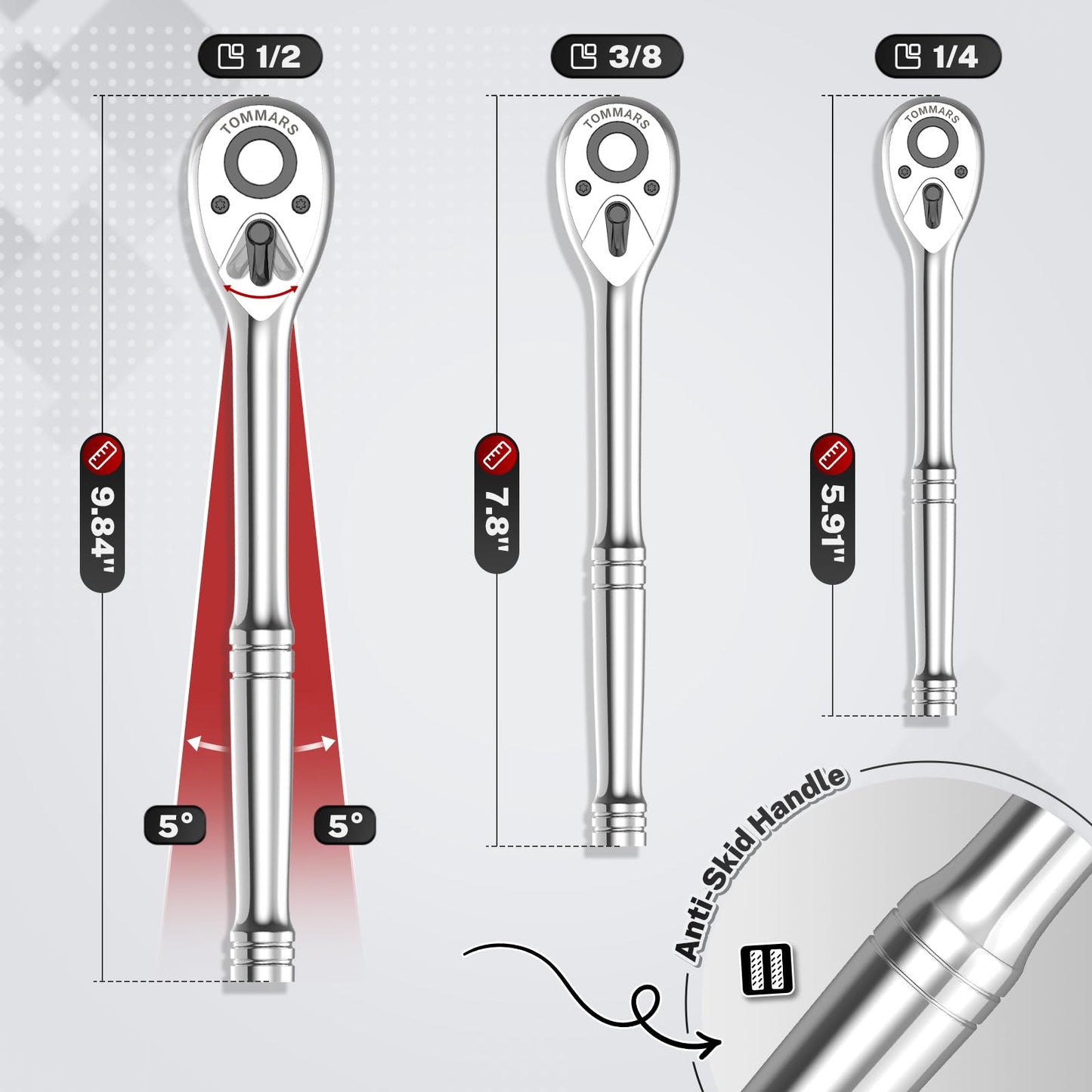 TOMMARS Ratchet Wrench Set Stubby Ratchet