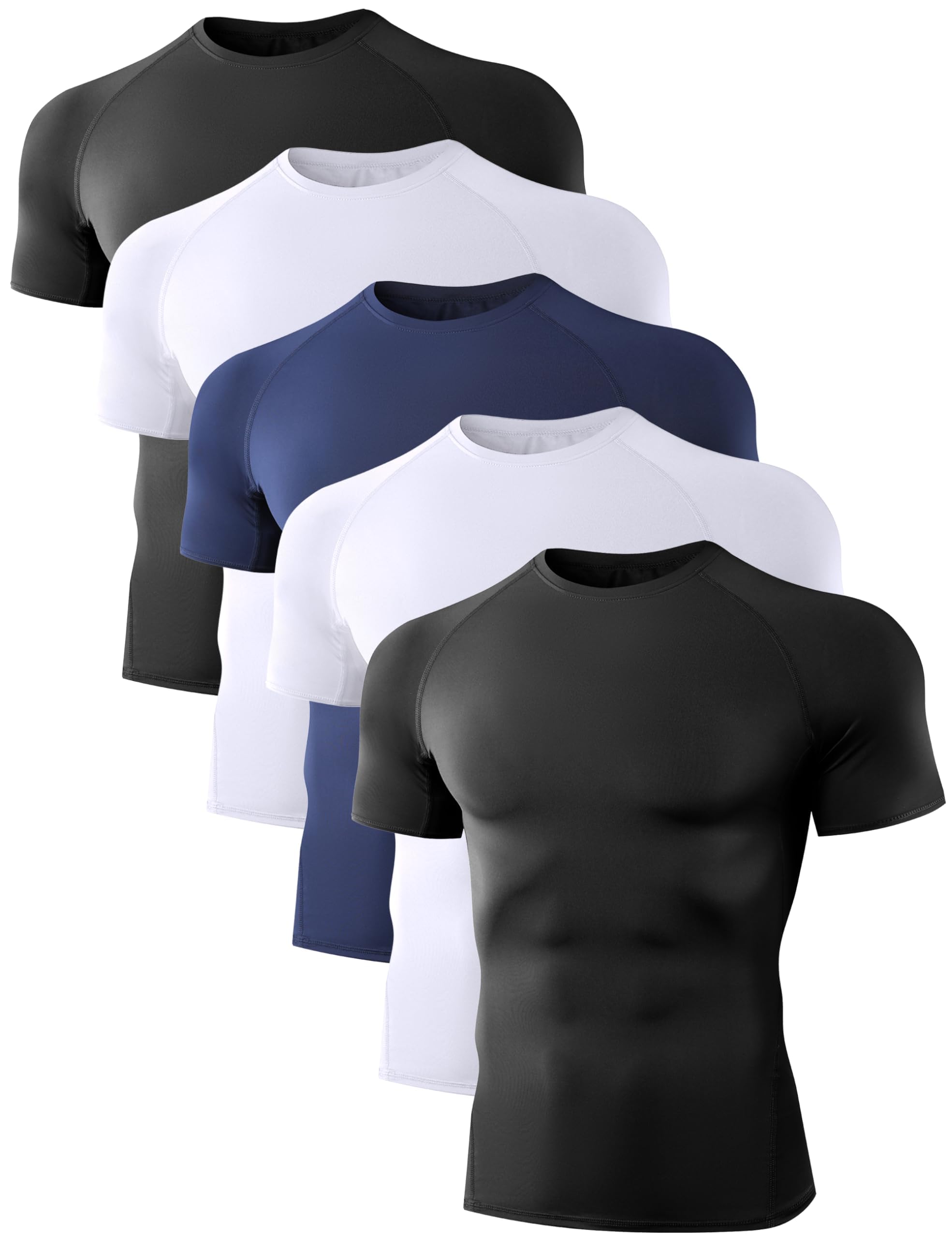 Dalavch 5 Pack Men’s Compression Shirts Short Sleeve Cool Dry Sports Athletic Workout Base Layer Undershirt T-Shirt Tops