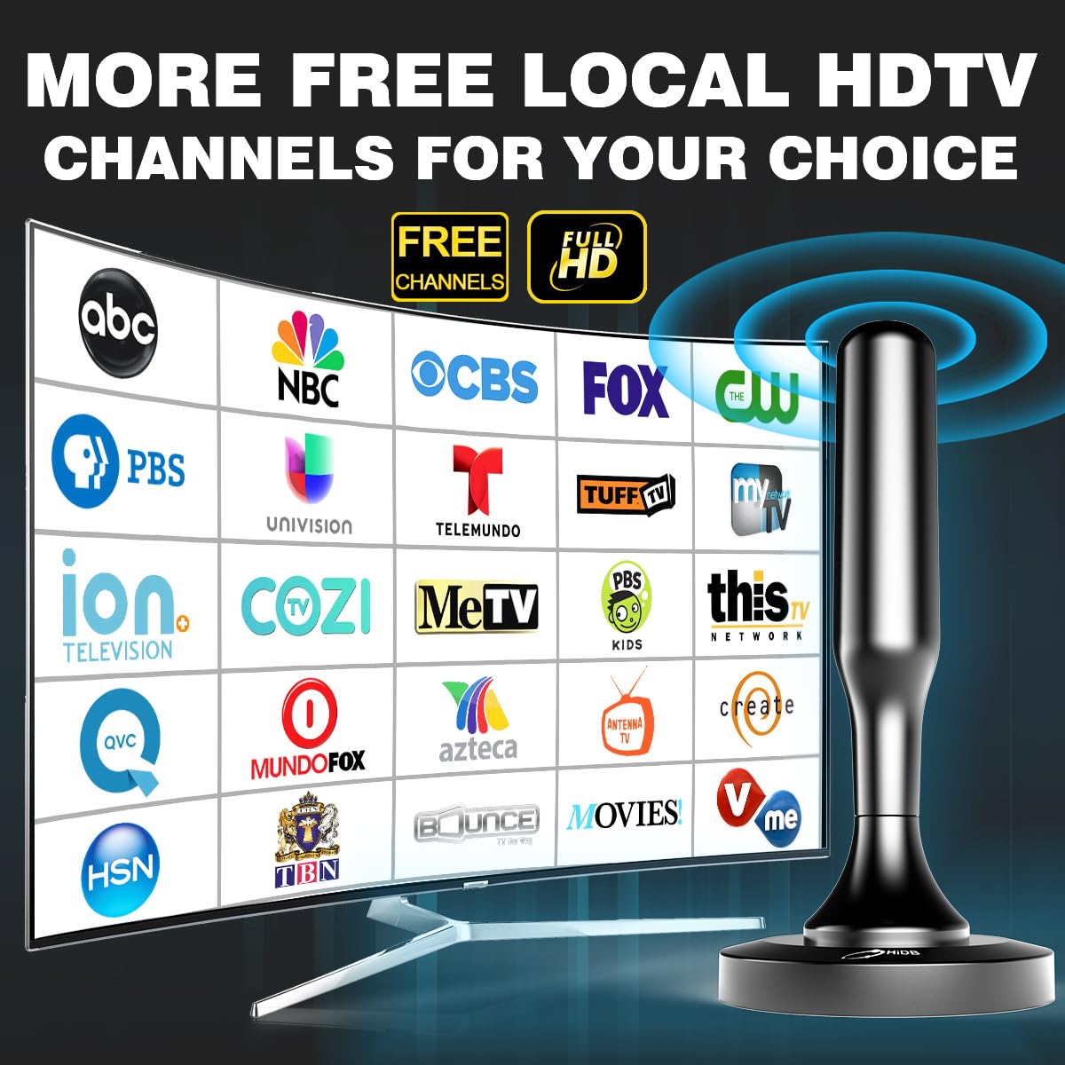 HIDB TV Antenna for Smart TV Indoor, Strong Magnetic Base Indoor TV Antenna for Easy Installation