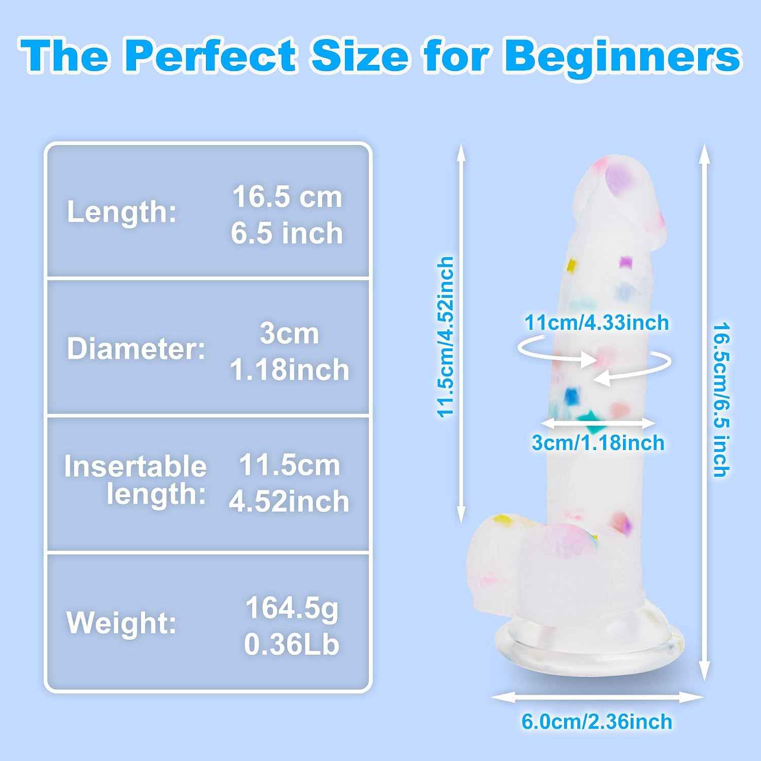 Seiecft Confetti Silicone Dildo Flexible Curved Shaft Suction Cup