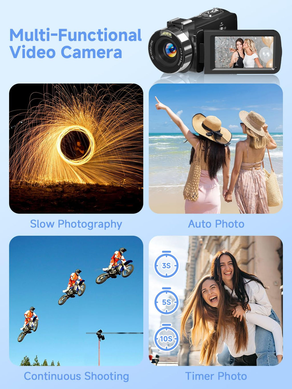 Gtonster Digital Camera,4K Video Camera Camcorder UHD 56MP WiFi Vlogging Cameras,18X Digital Zoom IR Night Vision 3.0''Touch Screen Cameras with 64GB Card,Remote Control,Webcam and Battery